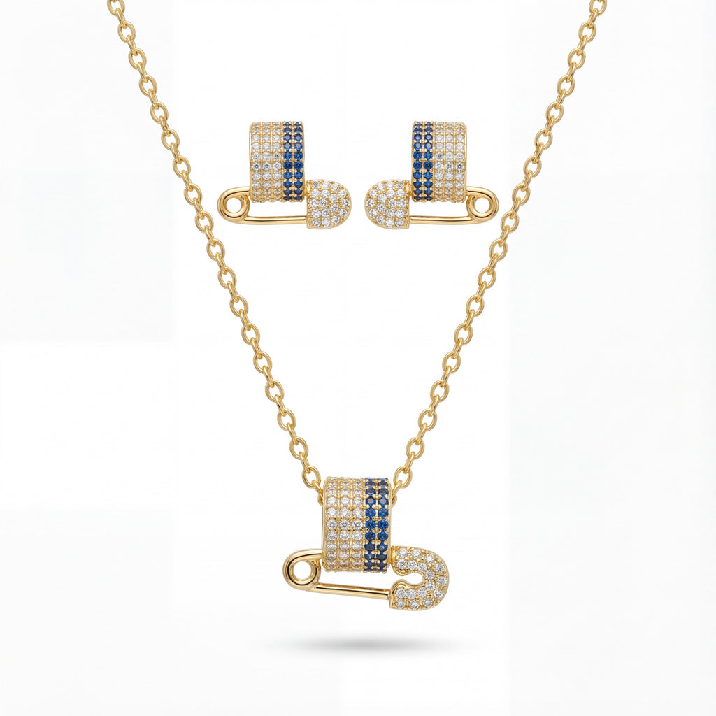 Korean Sapphire & Diamond Safety Pin : YUFSNS002