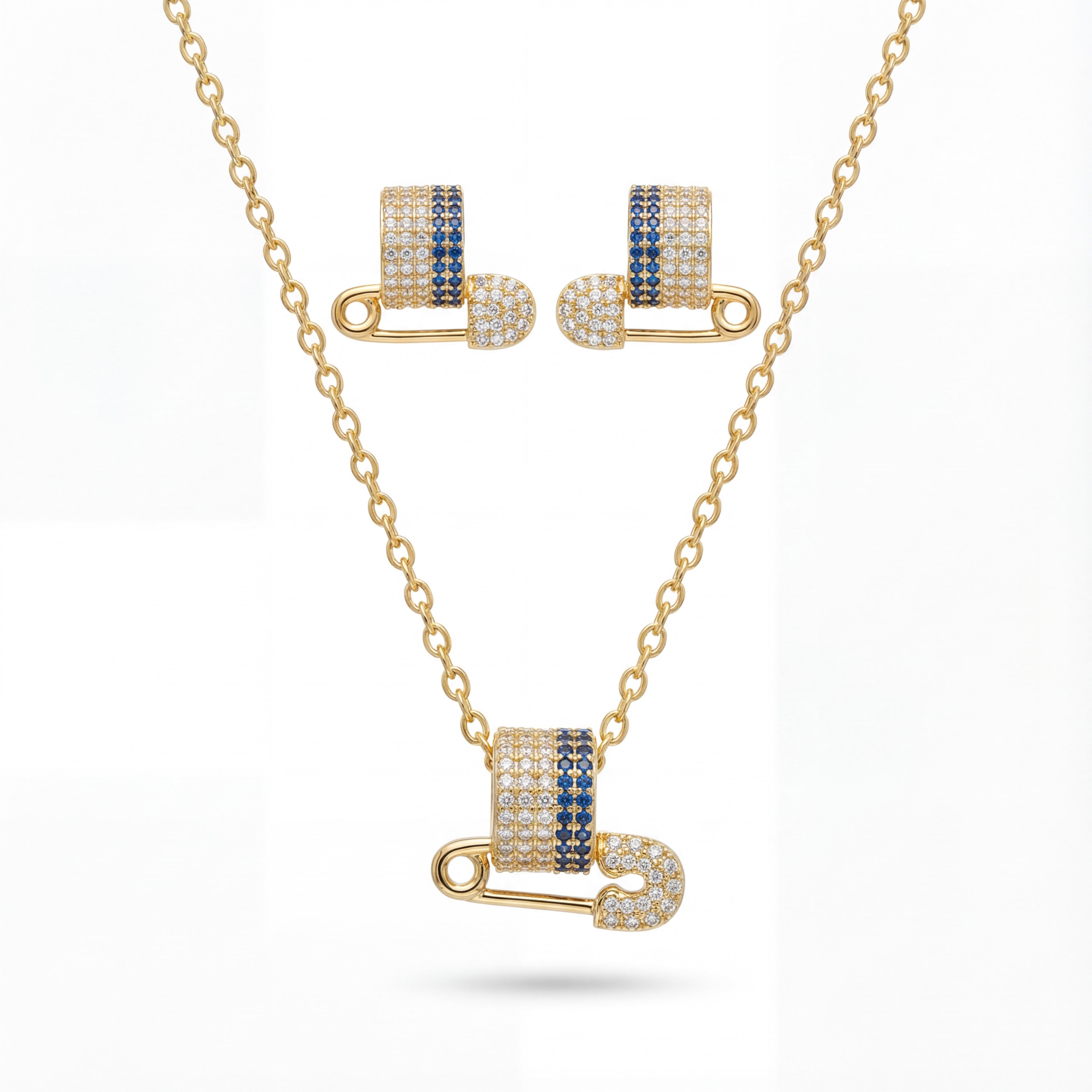Korean Sapphire & Diamond Safety Pin : YUFSNS002