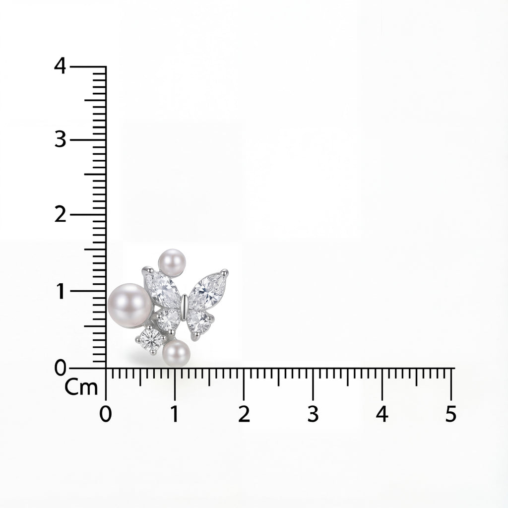 Korean Pearl & Pavé Crystal Butterfly Studs : YUFSER281