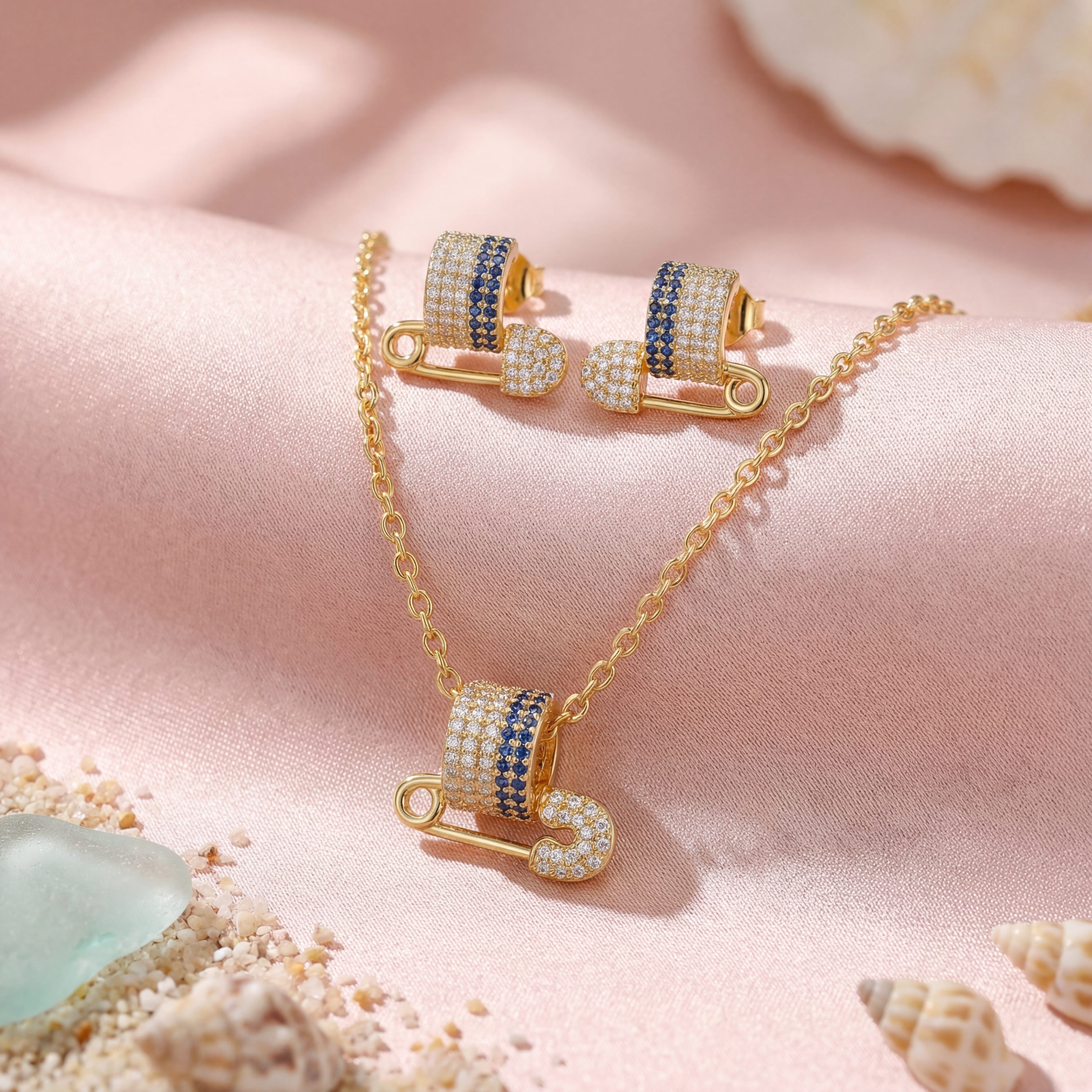 Korean Sapphire & Diamond Safety Pin : YUFSNS002