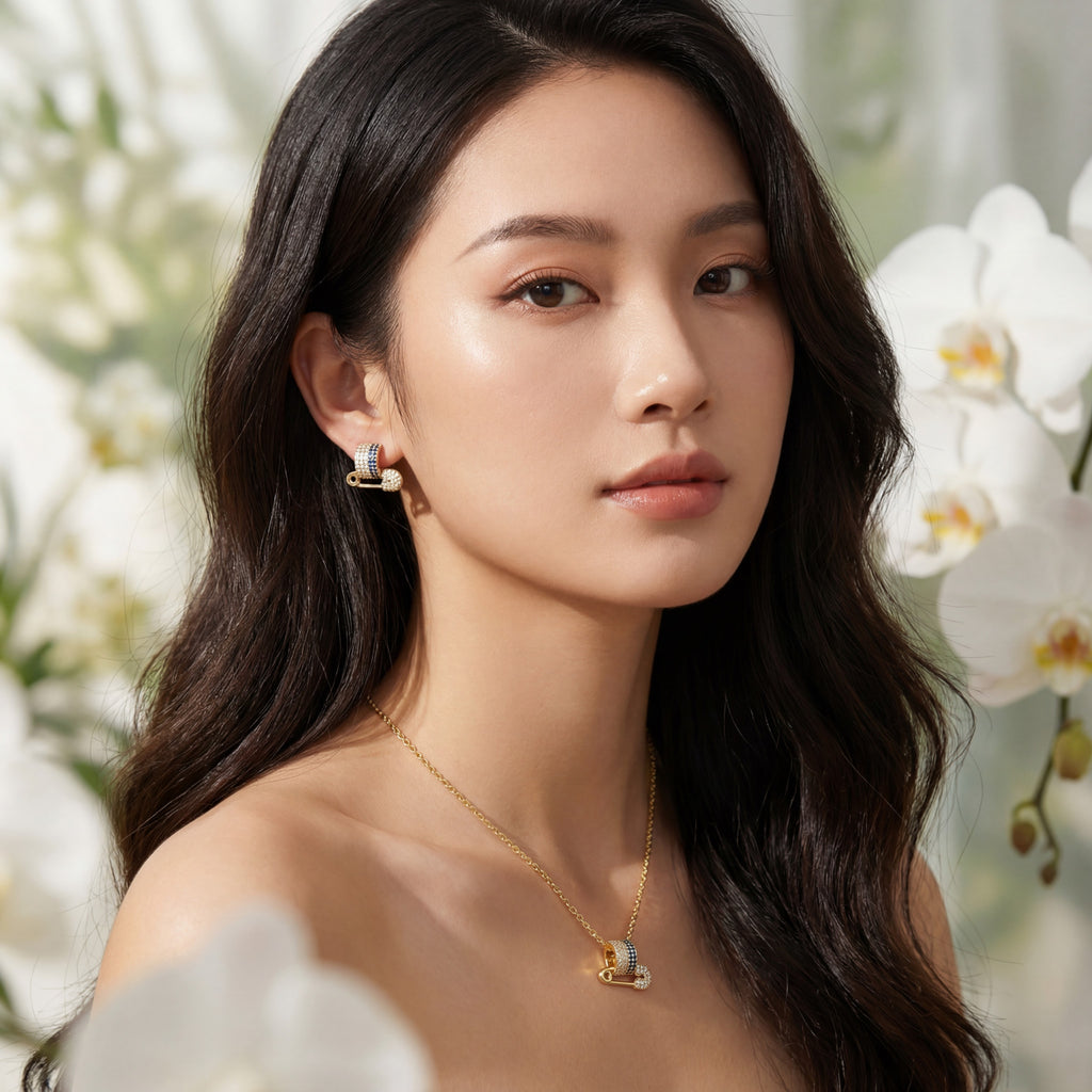 Korean Sapphire & Diamond Safety Pin : YUFSNS002