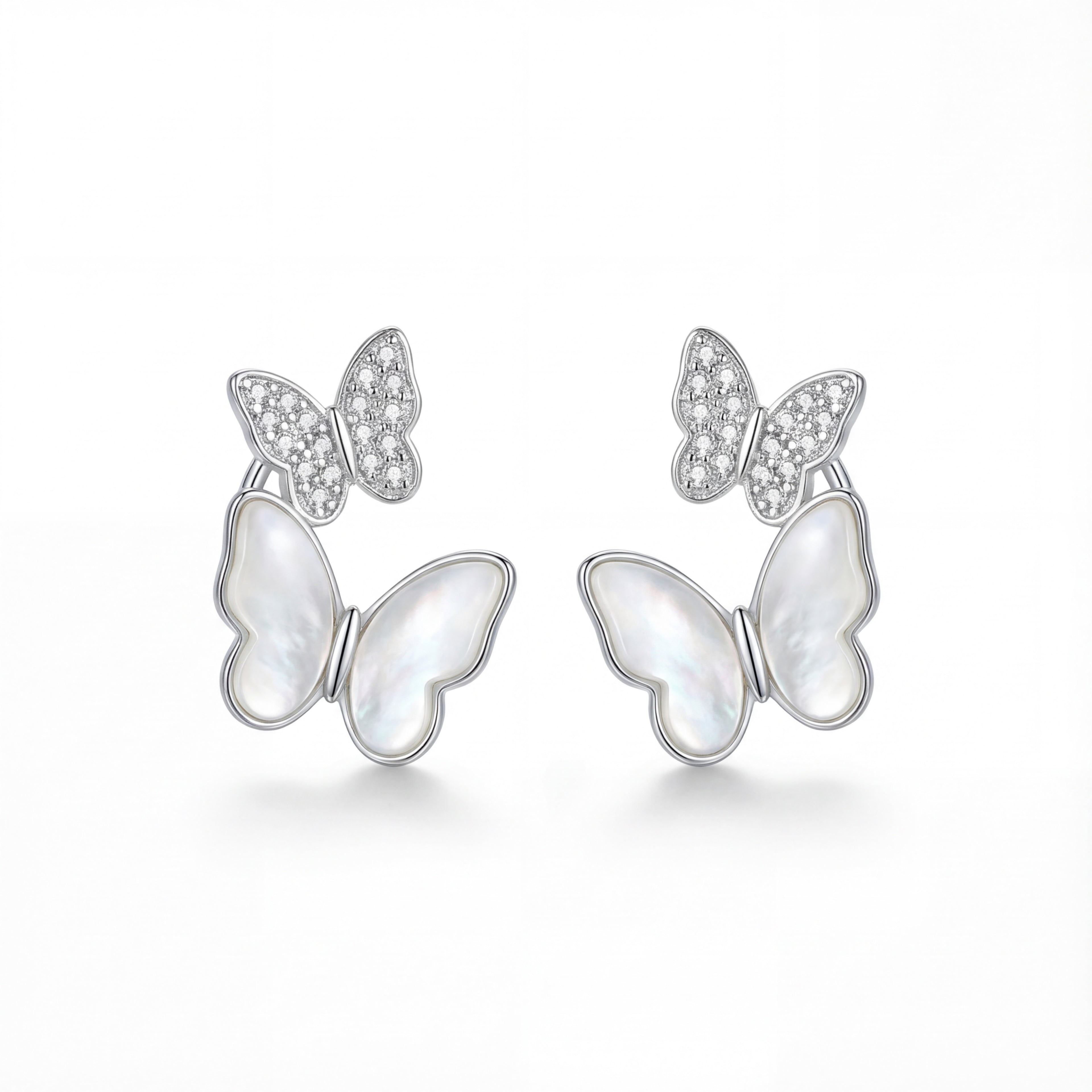 Korean Ethereal Dual Butterfly Pearl & Crystal Studs : YUFSER288