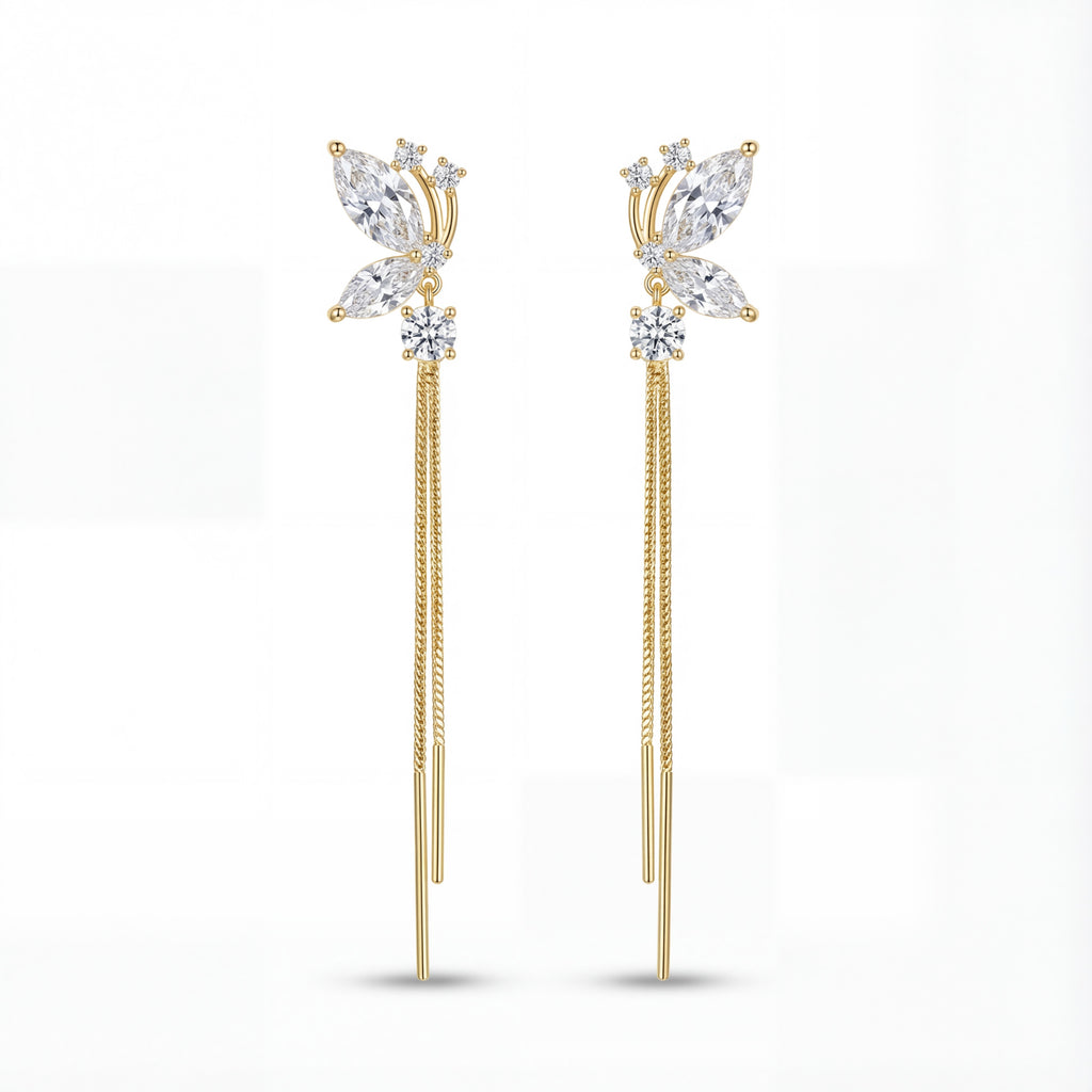 Korean Shimmering Wing Long Drop Earrings : YUFSER289