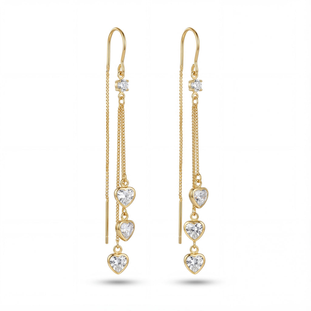 Korean Triple Heart Crystal Threaders : YUFSER287
