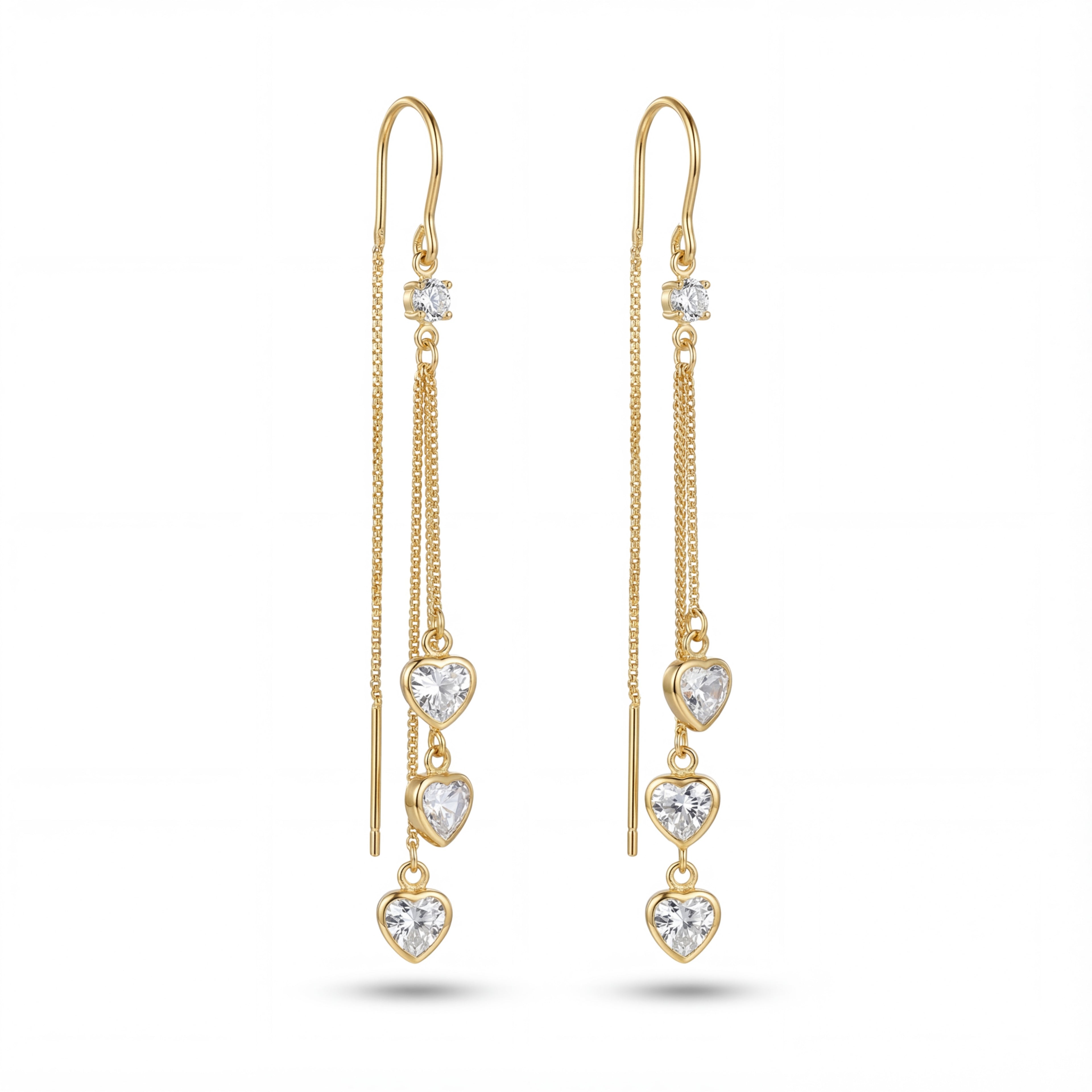 Korean Triple Heart Crystal Threaders : YUFSER287