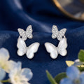 Korean Ethereal Dual Butterfly Pearl & Crystal Studs : YUFSER288
