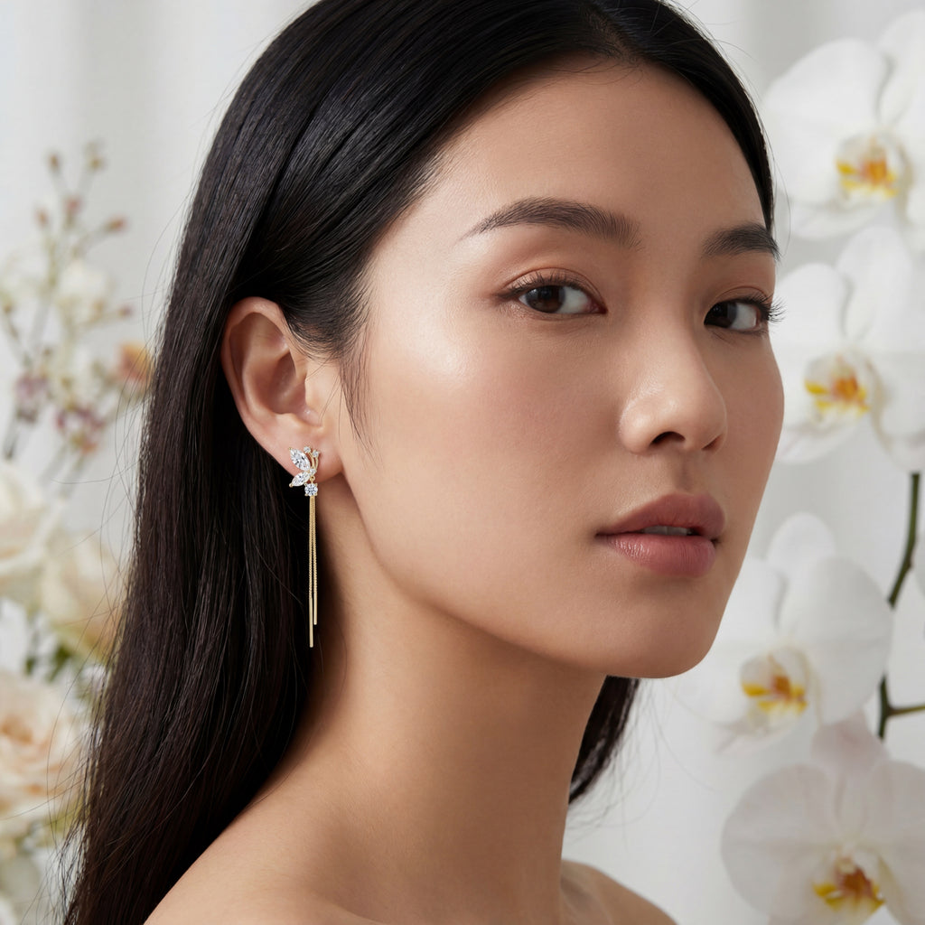 Korean Shimmering Wing Long Drop Earrings : YUFSER289