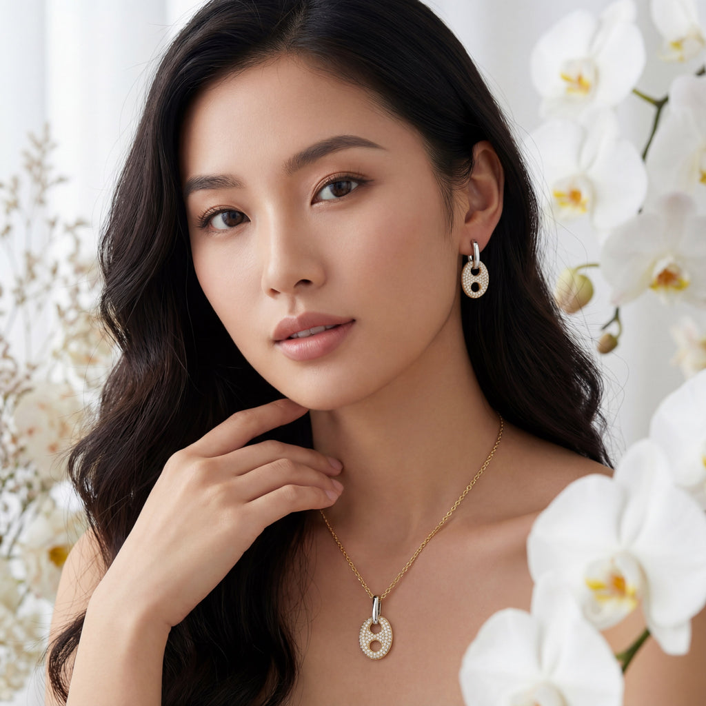 Korean Mariner Diamond Necklace & Earring Set : YUFSNS005