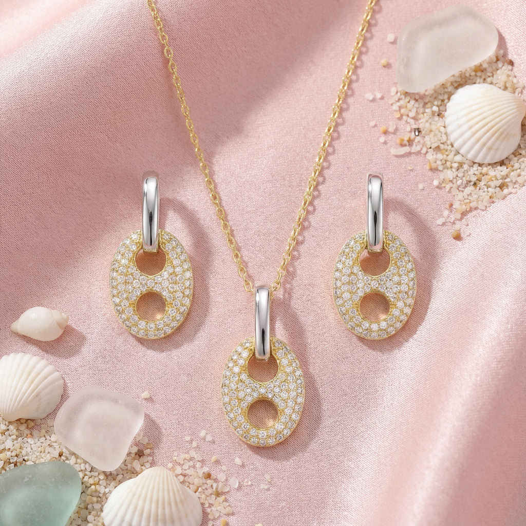 Korean Mariner Diamond Necklace & Earring Set : YUFSNS005