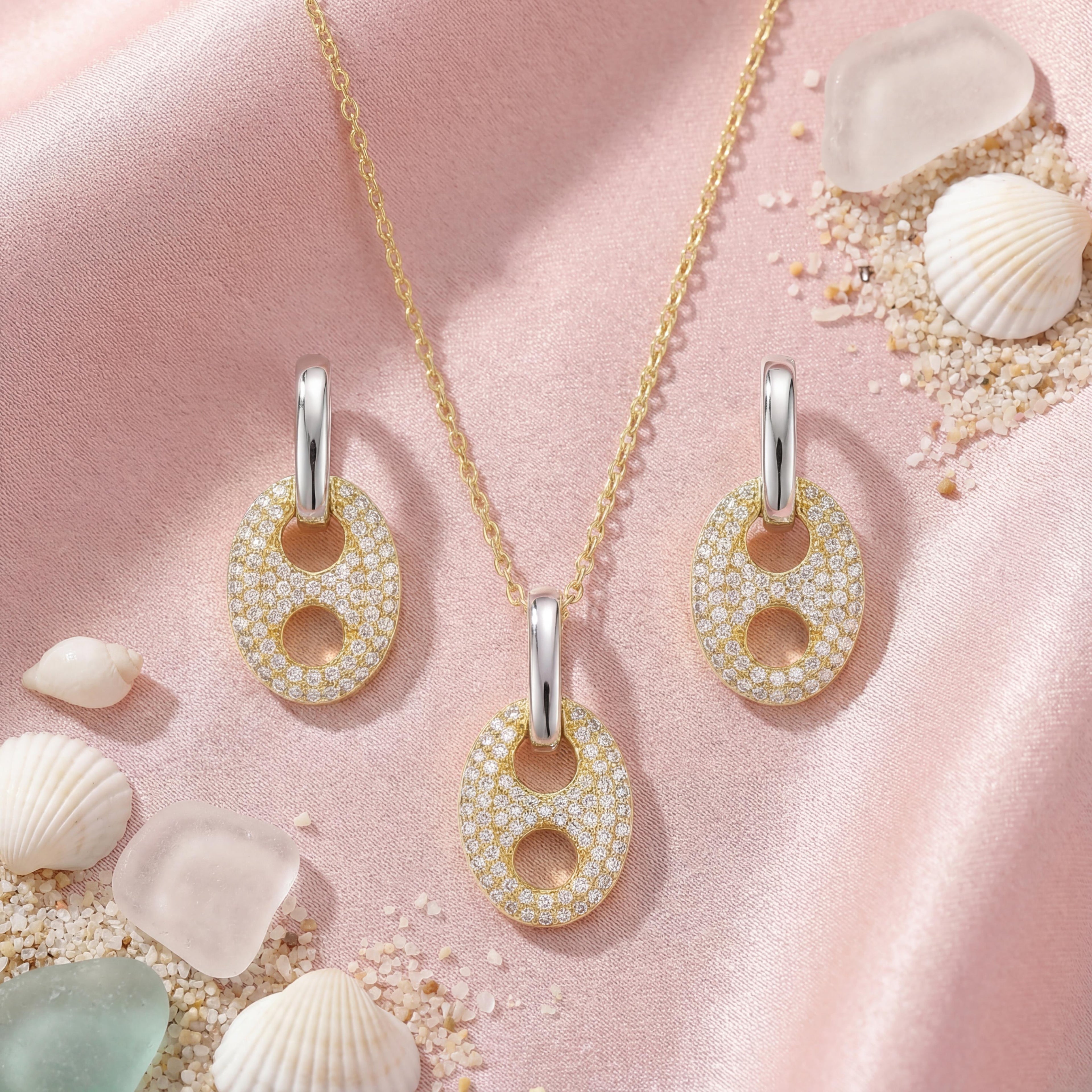 Korean Mariner Diamond Necklace & Earring Set : YUFSNS005