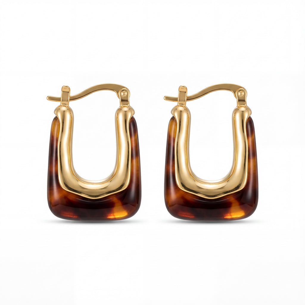 Korean Vintage Amber Resin U-Hoop Earrings : YUFSER291