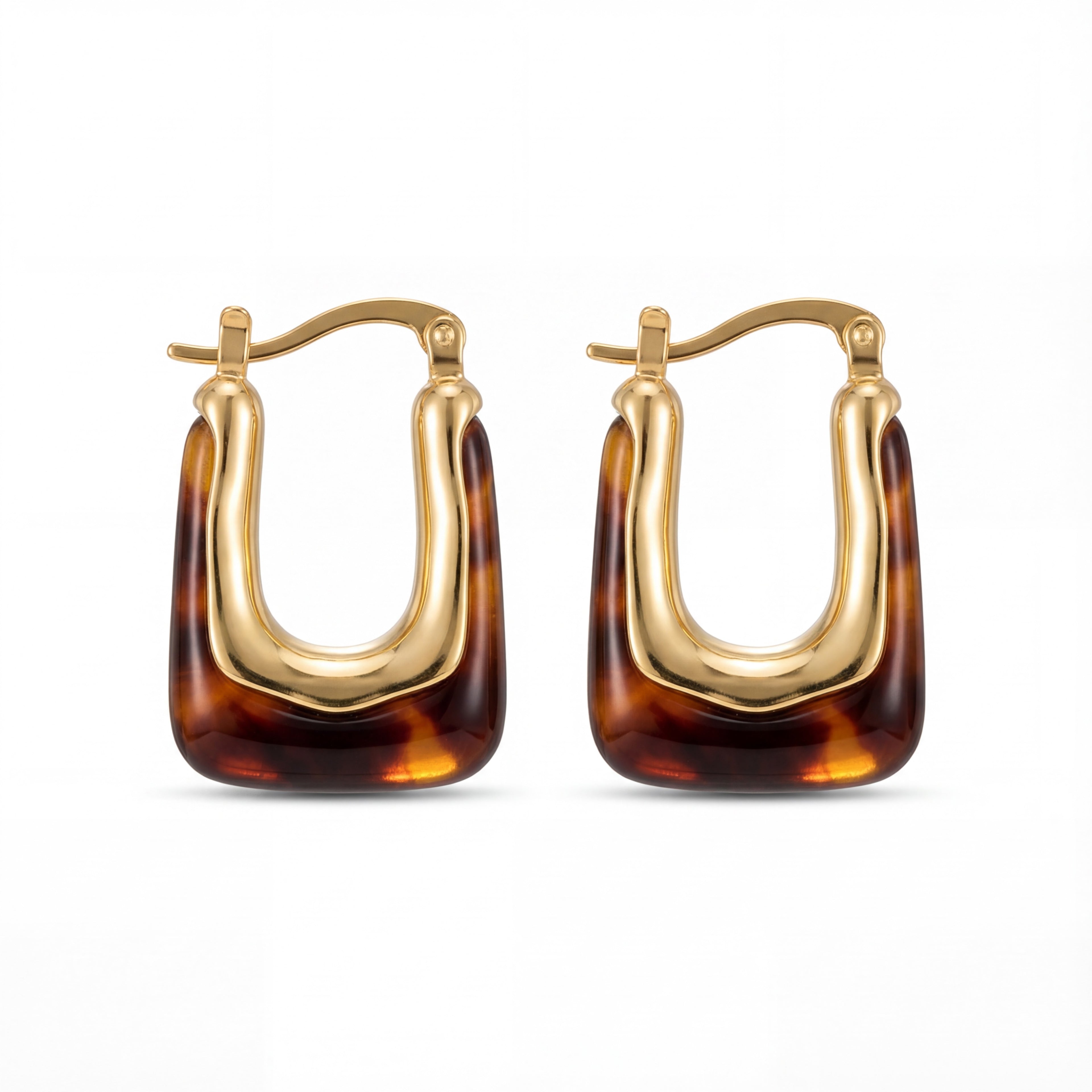 Korean Vintage Amber Resin U-Hoop Earrings : YUFSER291