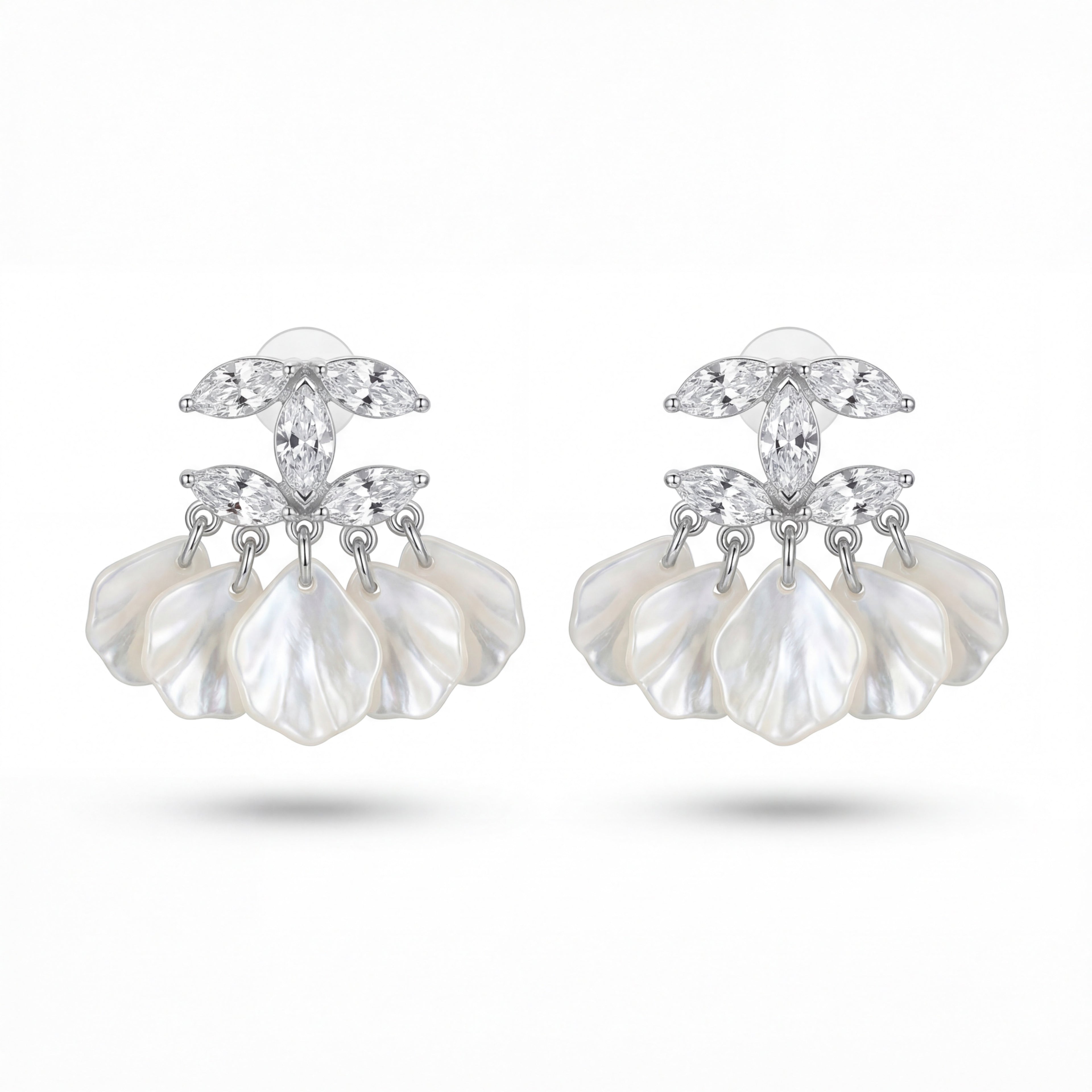 Korean Marquise Crystal & Pearlescent Petal Tassel Earrings : YUFSER294