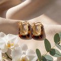 Korean Vintage Amber Resin U-Hoop Earrings : YUFSER291