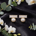 Korean Baguette Crystal & Pearl Drop Stud Earrings : YUFSER295