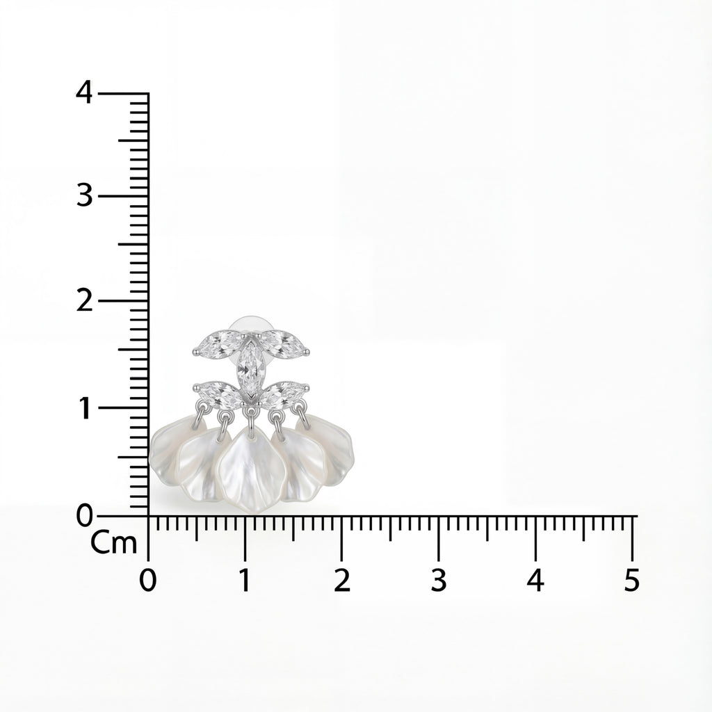 Korean Marquise Crystal & Pearlescent Petal Tassel Earrings : YUFSER294