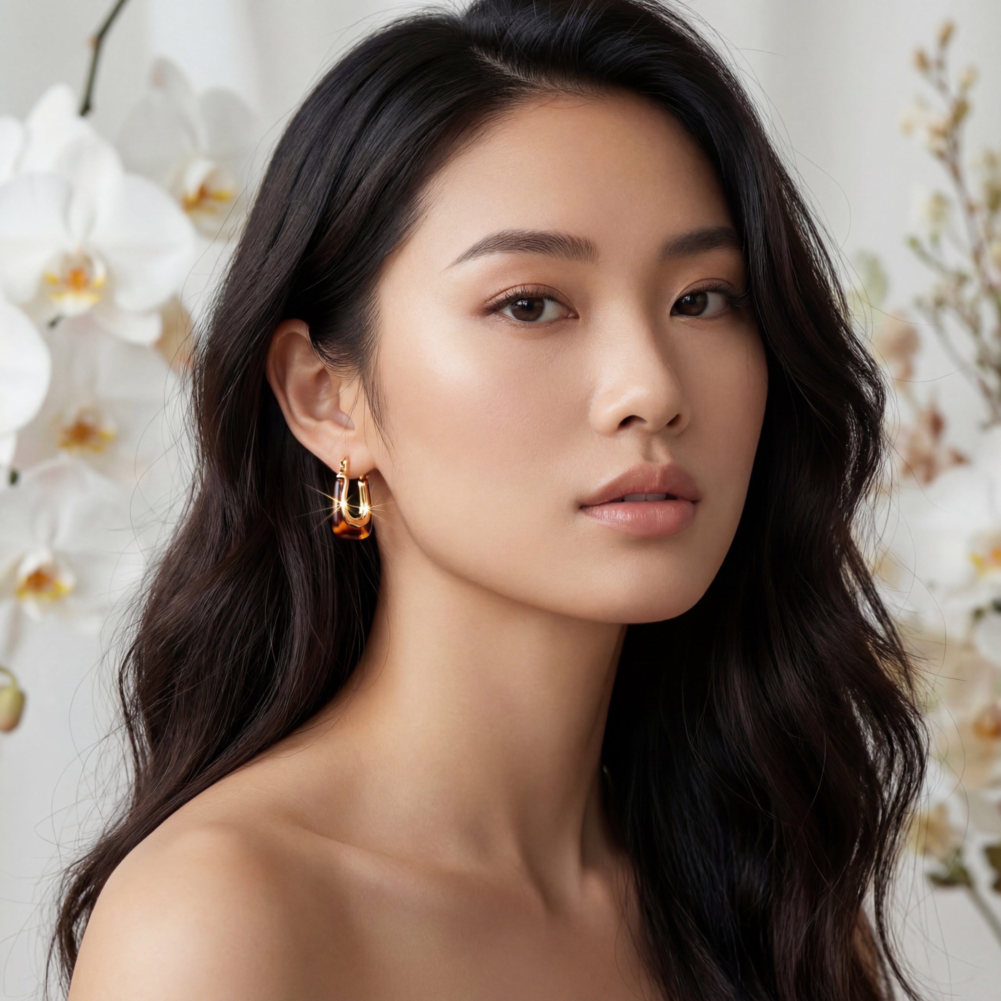 Korean Vintage Amber Resin U-Hoop Earrings : YUFSER291