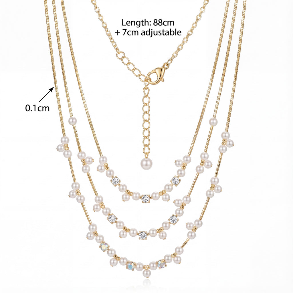 Korean Cascade Layered Pearl & Crystal Jewelry Set : YUFSNS006