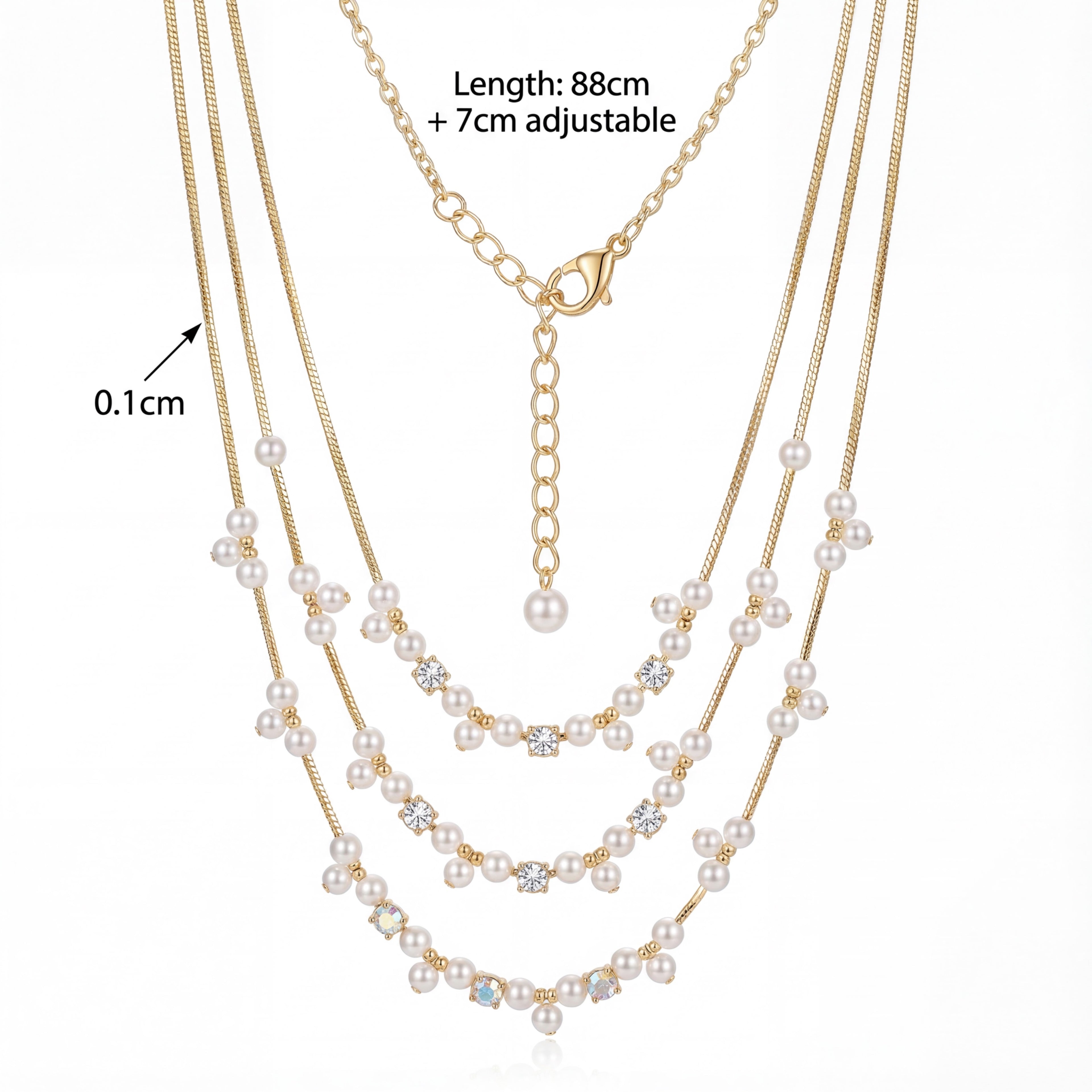 Korean Cascade Layered Pearl & Crystal Jewelry Set : YUFSNS006