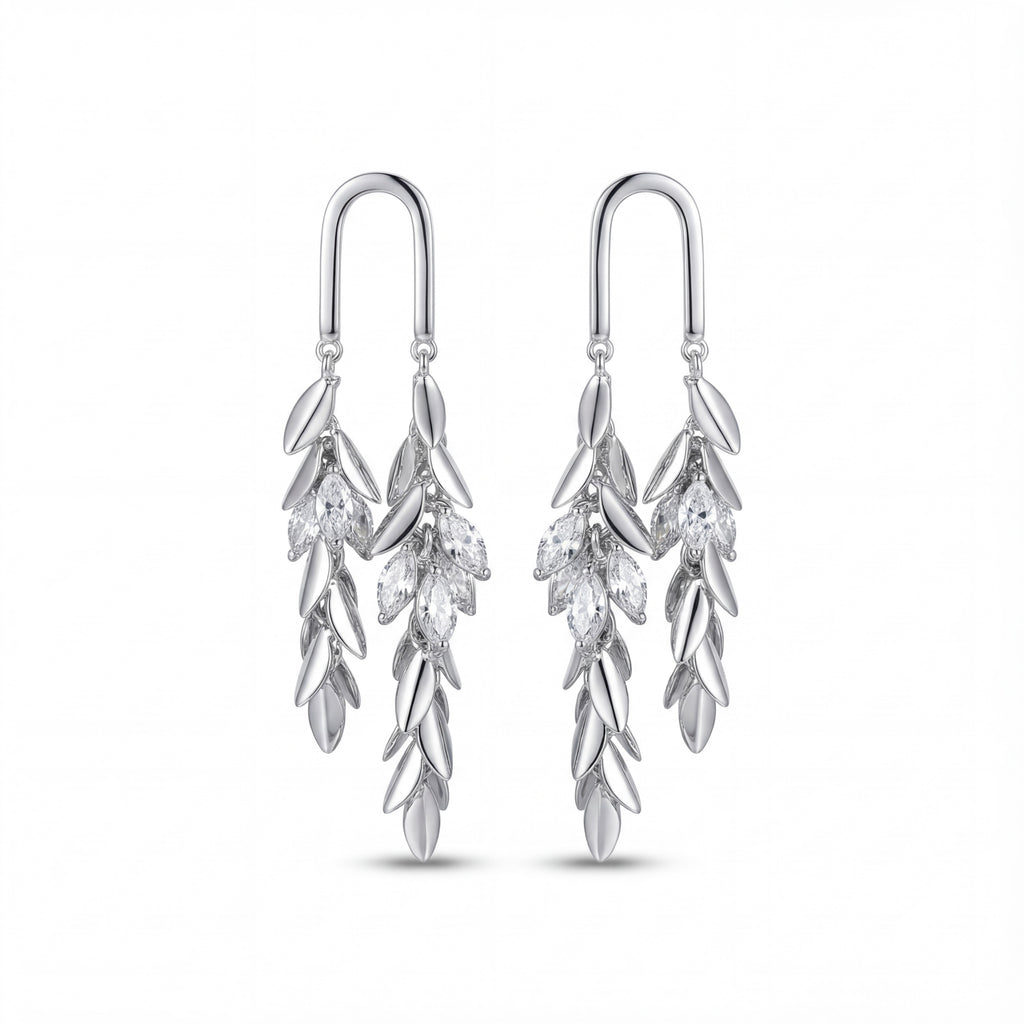 Korean Silver Willow Crystal Tassel Drops : YUFSER297