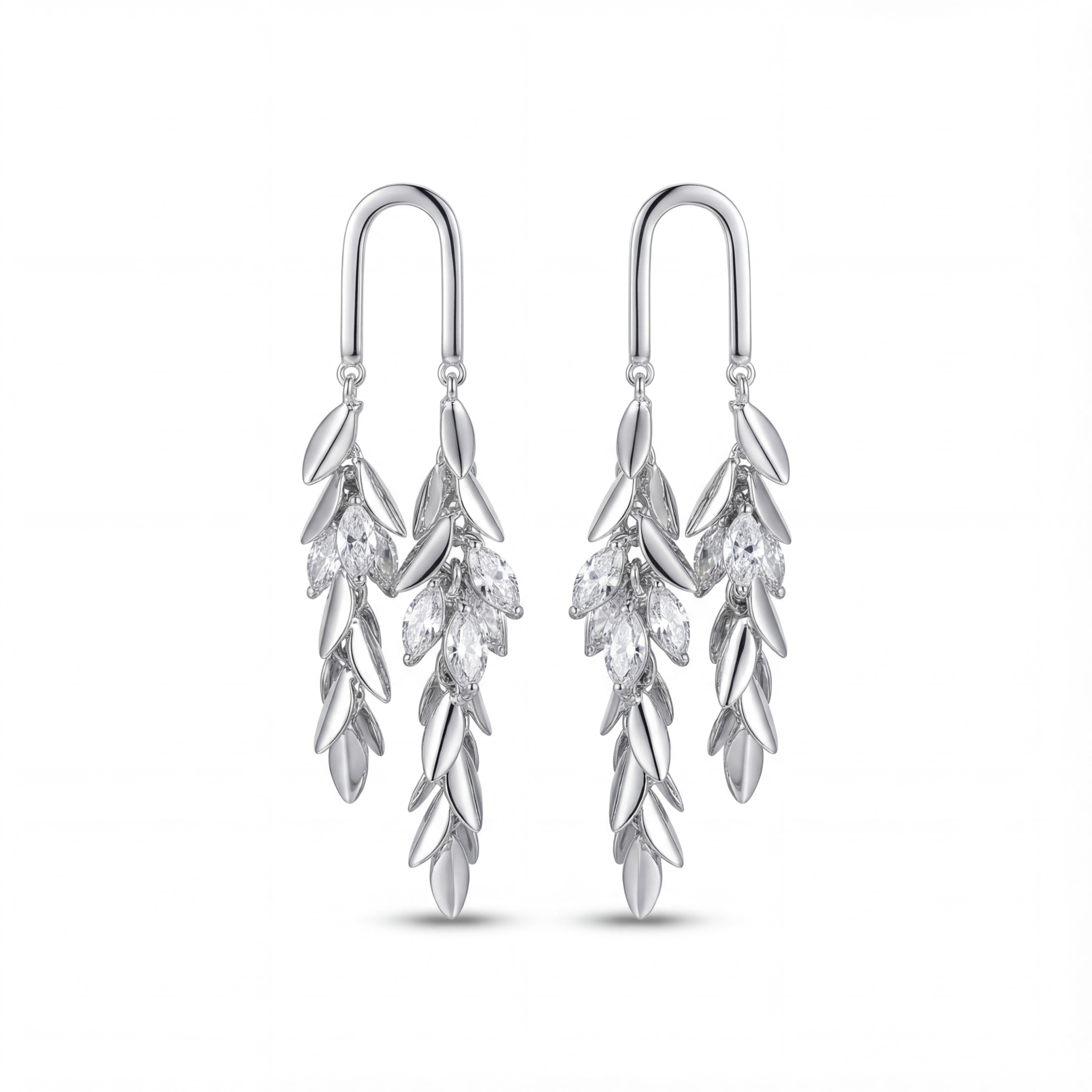 Korean Silver Willow Crystal Tassel Drops : YUFSER297