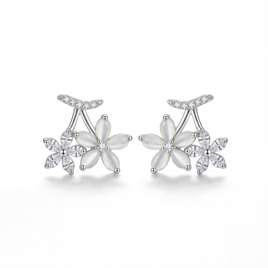 Korean Crystal Bloom Cherry Studs : YUFSER298