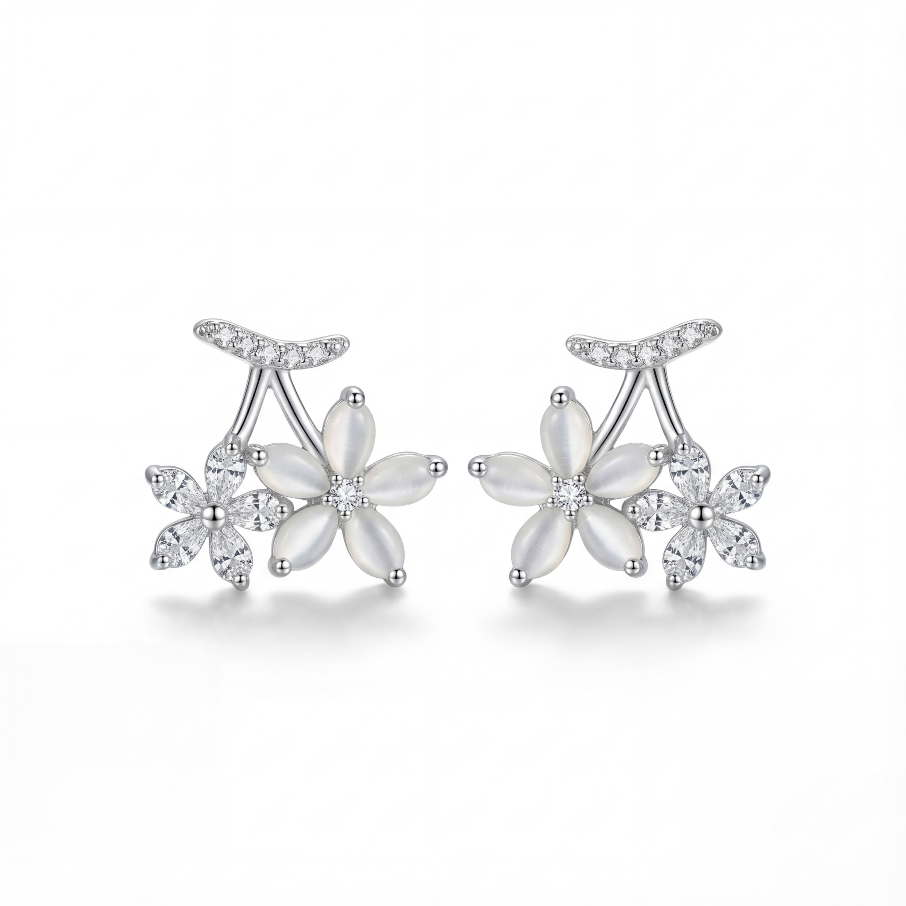 Korean Crystal Bloom Cherry Studs : YUFSER298