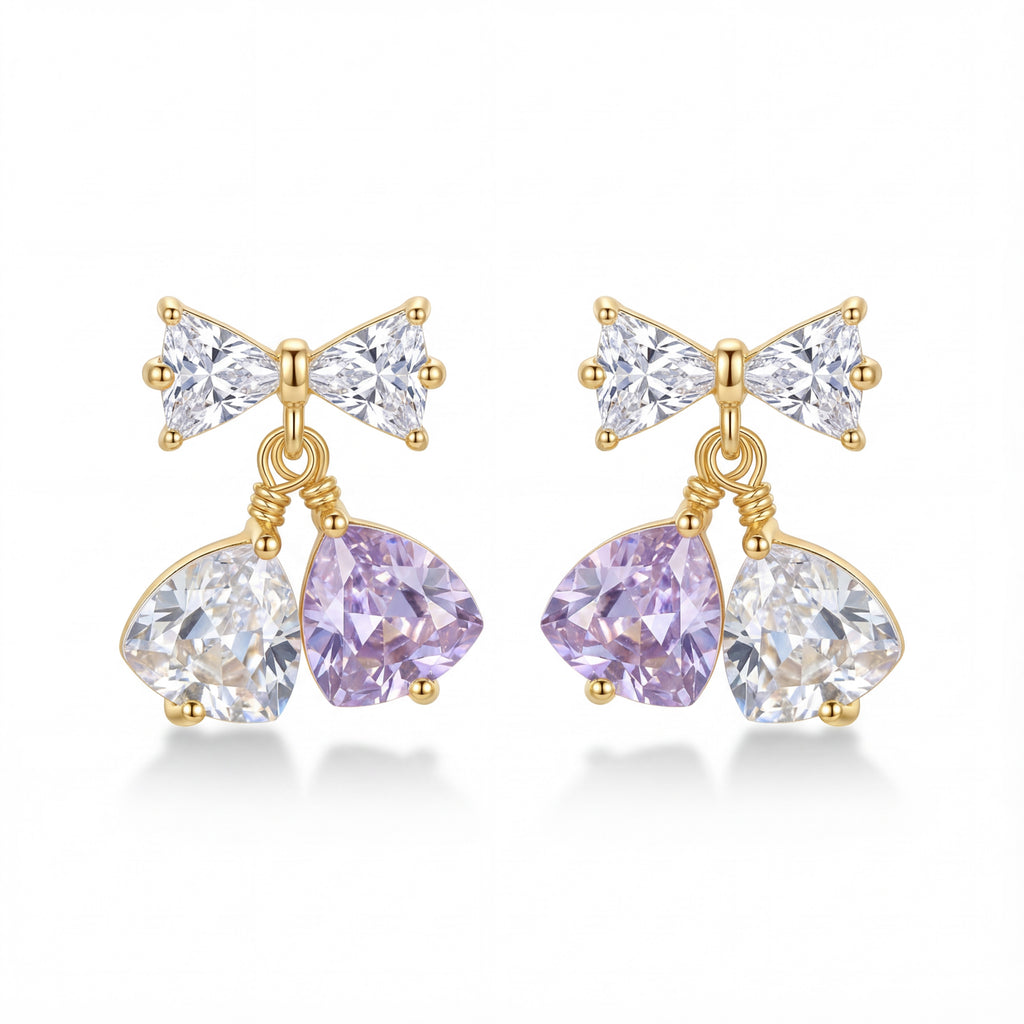 Korean Crystal Bow & Bell Drop Studs : YUFSER300