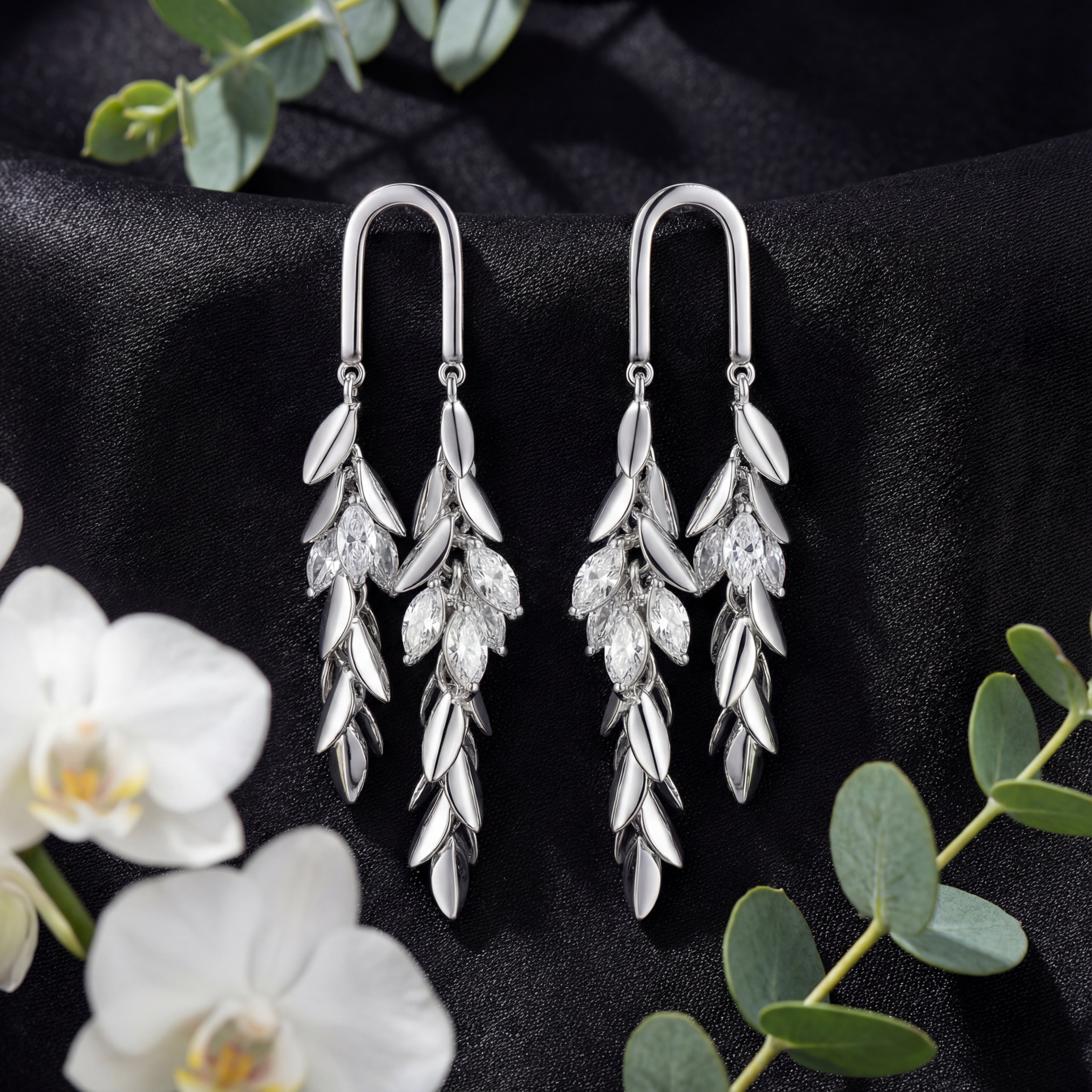 Korean Silver Willow Crystal Tassel Drops : YUFSER297