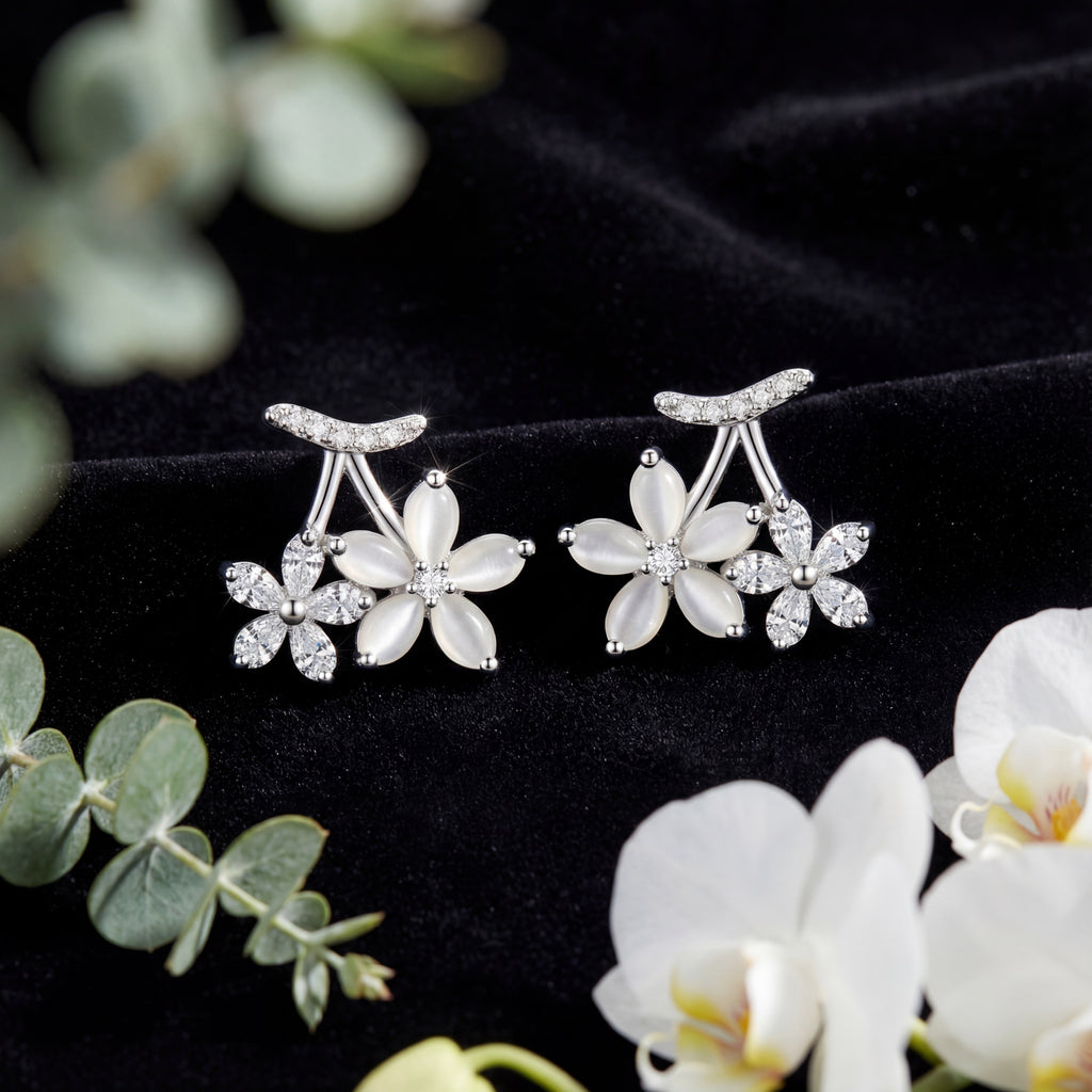 Korean Crystal Bloom Cherry Studs : YUFSER298