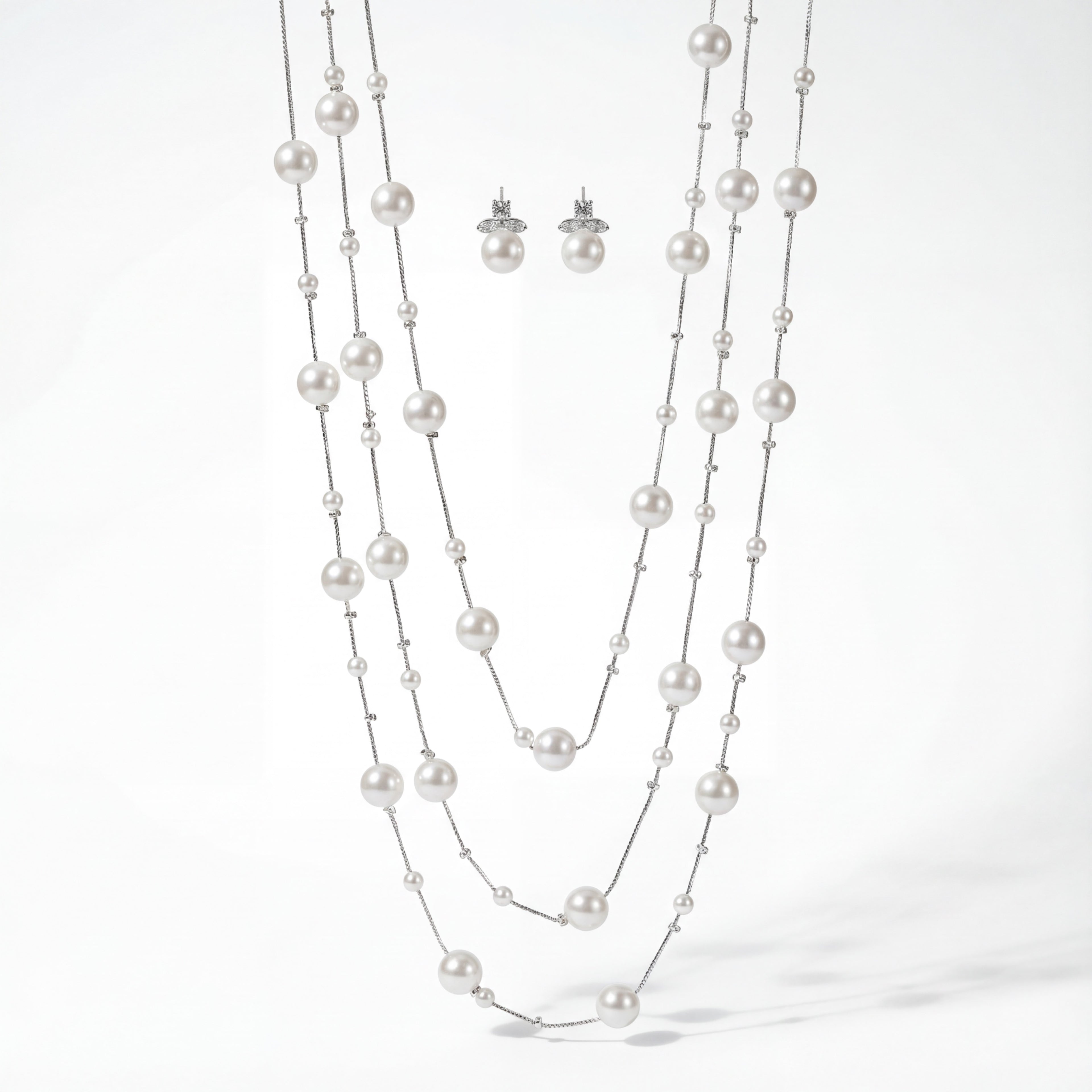 Korean Cascade Layered Pearl Jewelry Set : YUFSNS011
