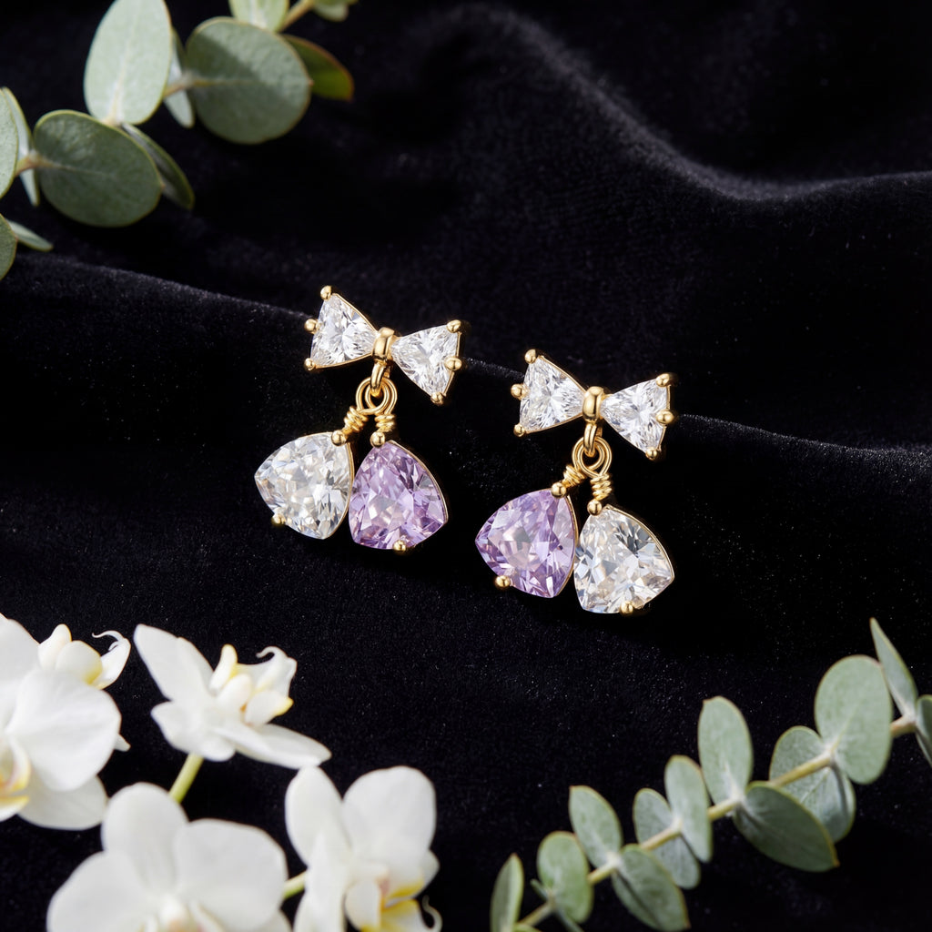 Korean Crystal Bow & Bell Drop Studs : YUFSER300