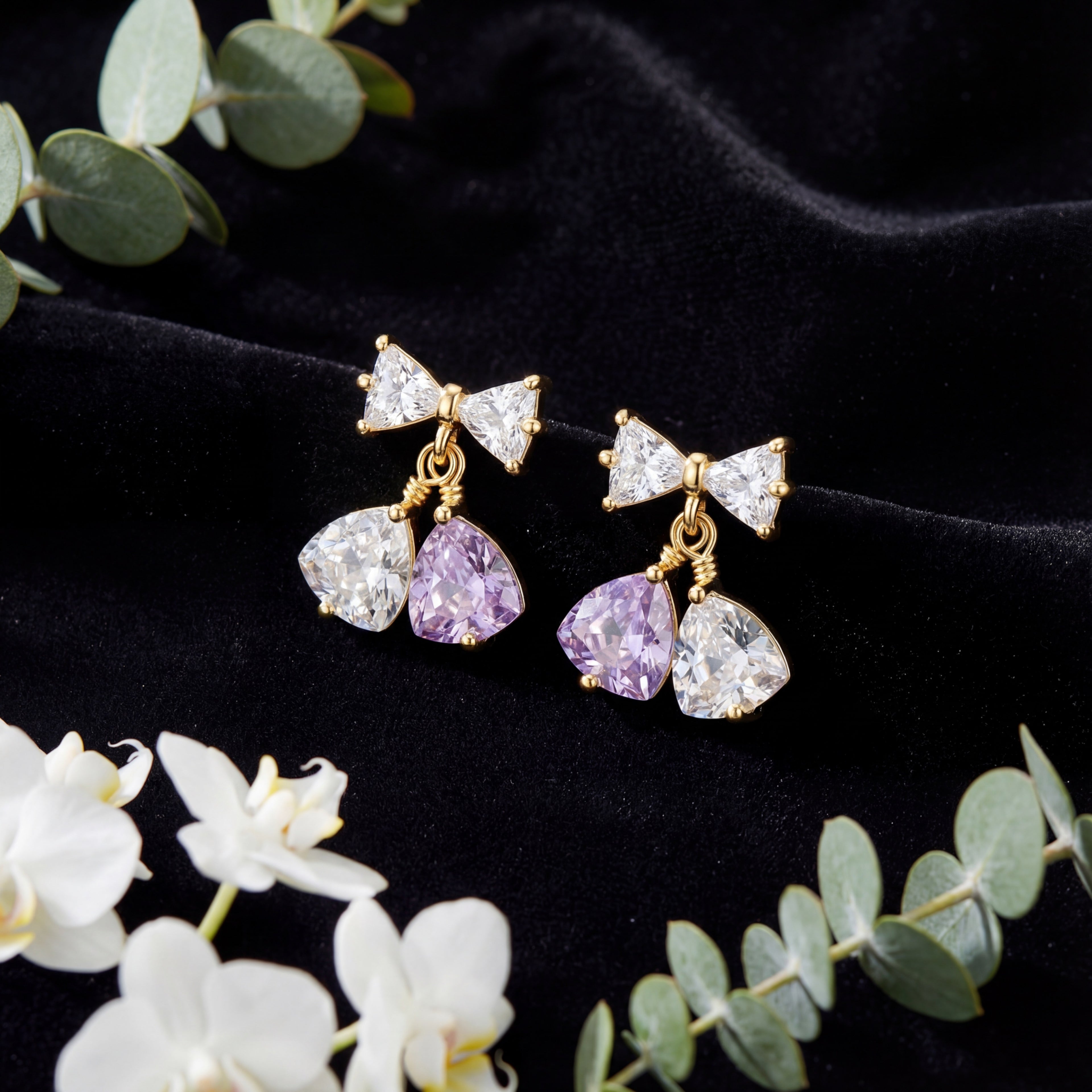 Korean Crystal Bow & Bell Drop Studs : YUFSER300