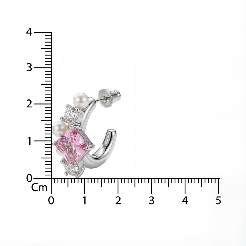 Korean Rose Quartz & Pearl Celestial J-Hoops : YUFSER296