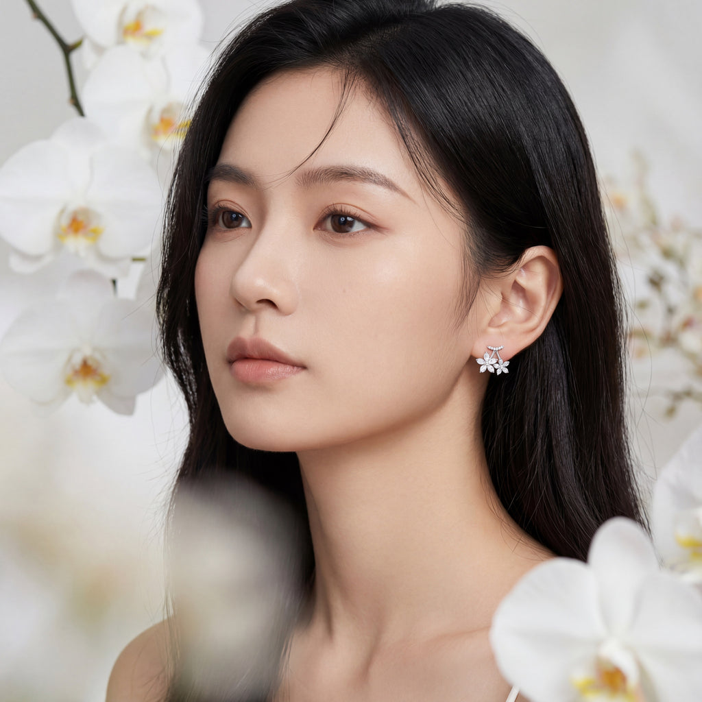 Korean Crystal Bloom Cherry Studs : YUFSER298
