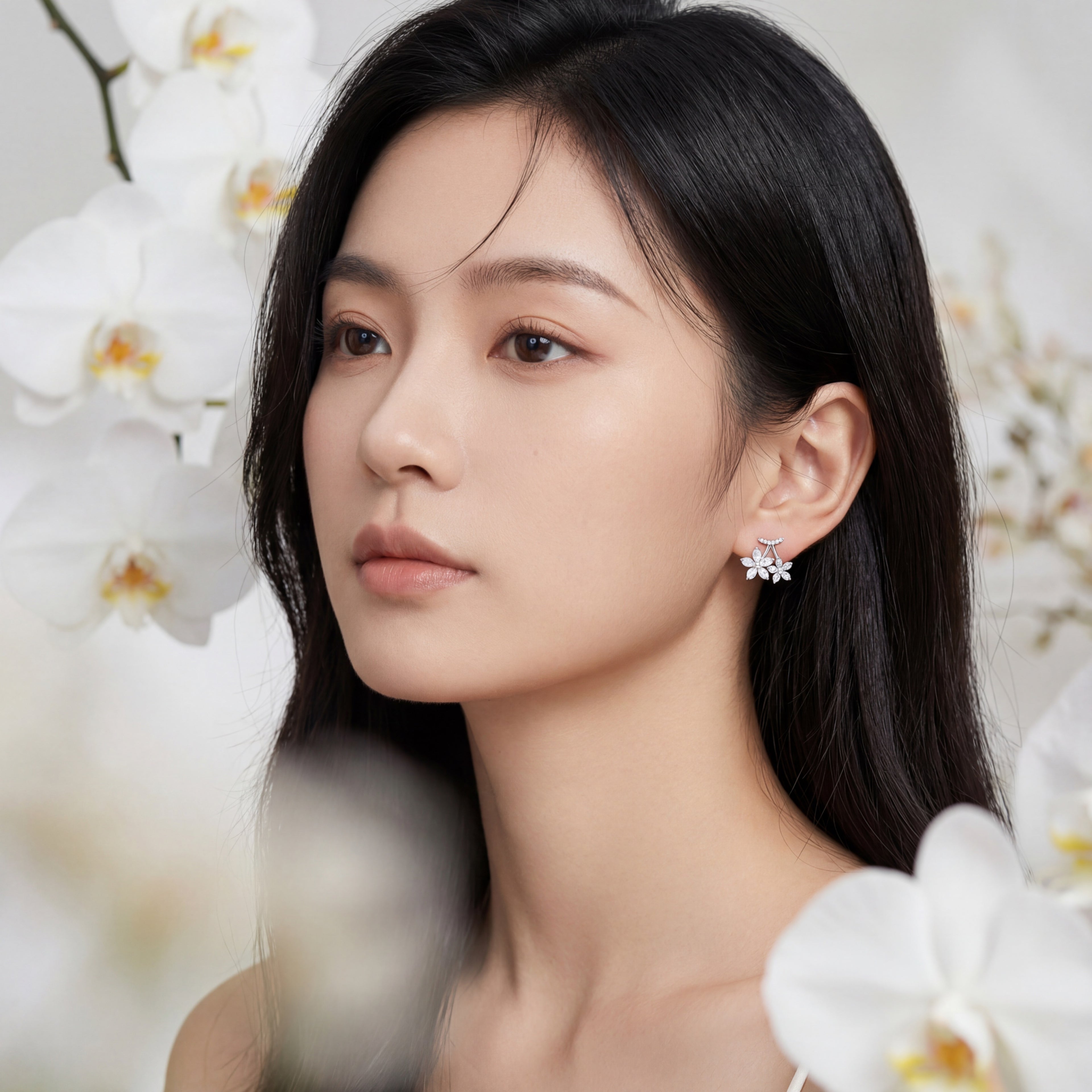 Korean Crystal Bloom Cherry Studs : YUFSER298
