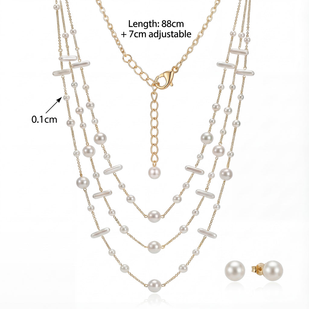 Korean Golden Layered Multi-Shape Pearl Jewelry Set : YUFSNS012