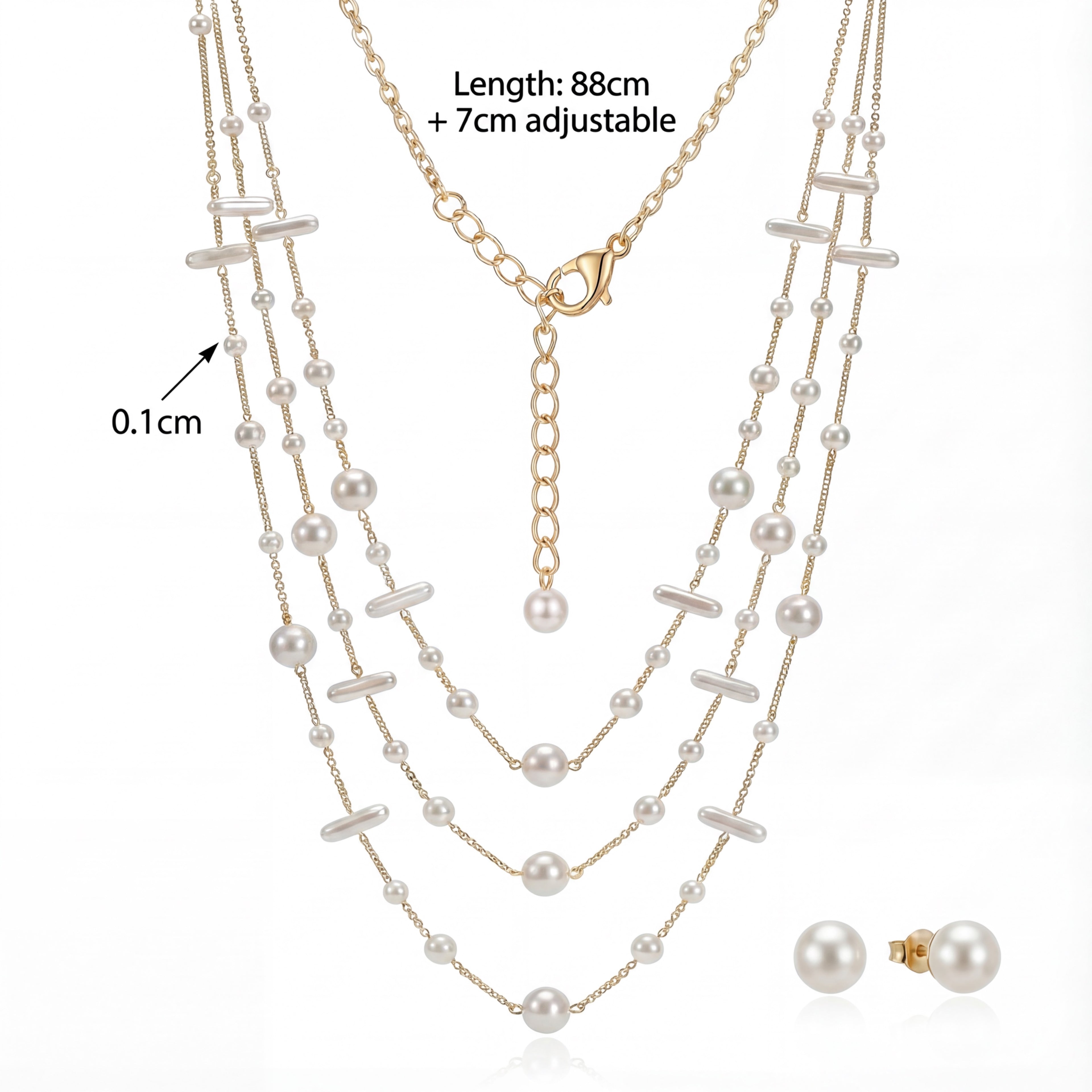Korean Golden Layered Multi-Shape Pearl Jewelry Set : YUFSNS012