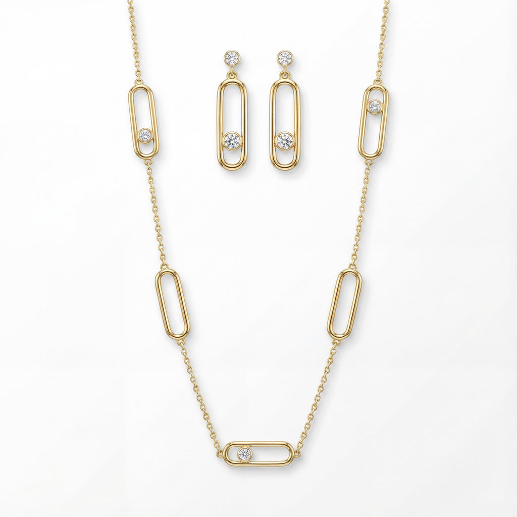 Korean Floating Solitaire Link Jewelry Set : YUFSNS009