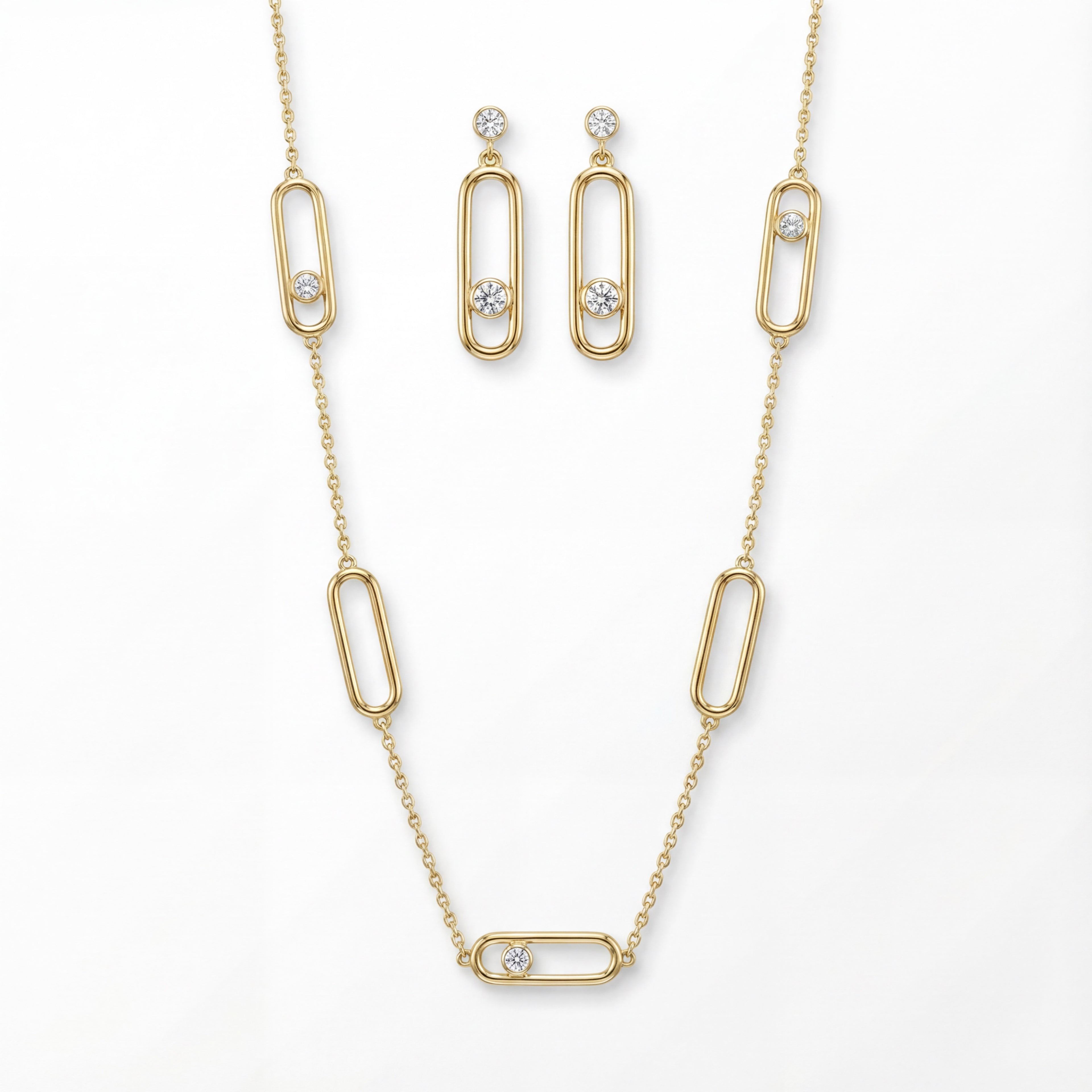 Korean Floating Solitaire Link Jewelry Set : YUFSNS009