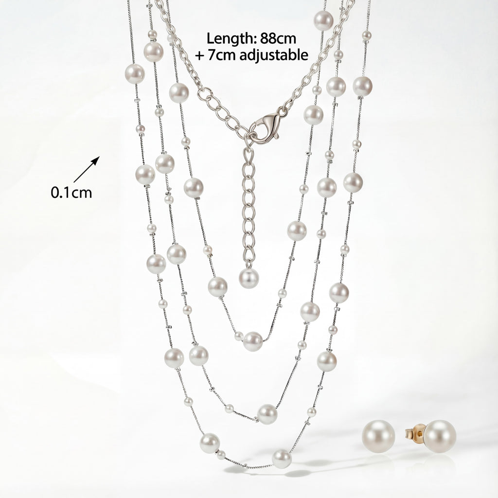 Korean Cascade Layered Pearl Jewelry Set : YUFSNS011