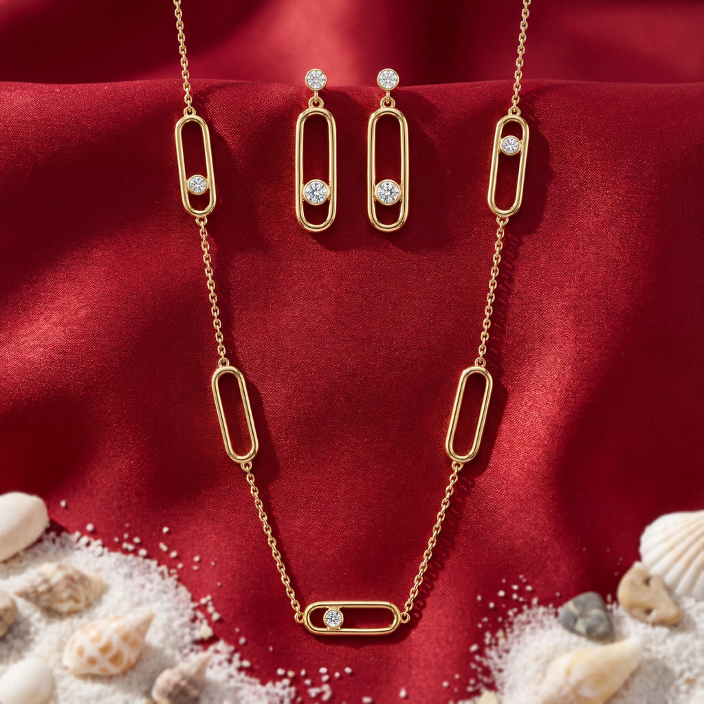 Korean Floating Solitaire Link Jewelry Set : YUFSNS009
