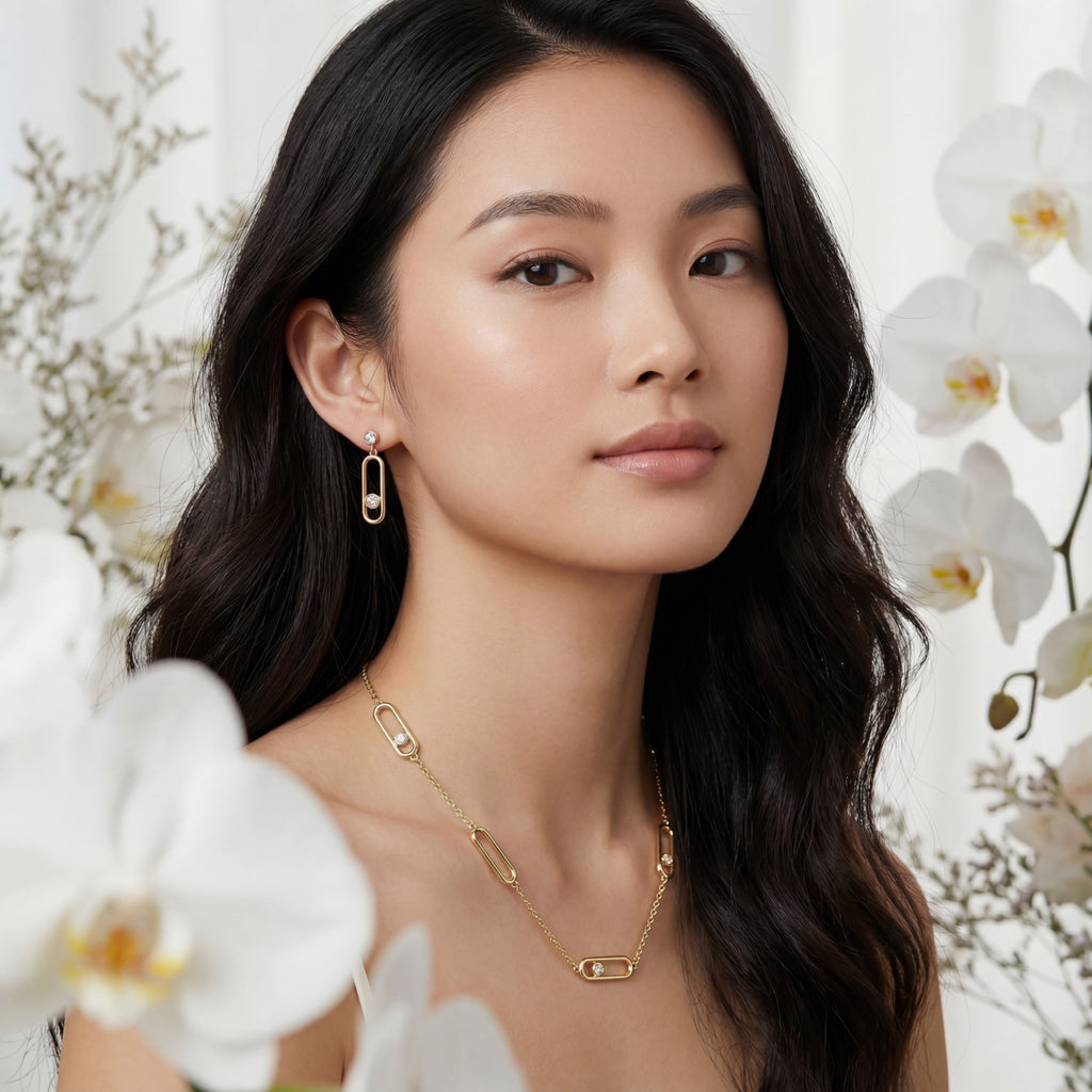 Korean Floating Solitaire Link Jewelry Set : YUFSNS009
