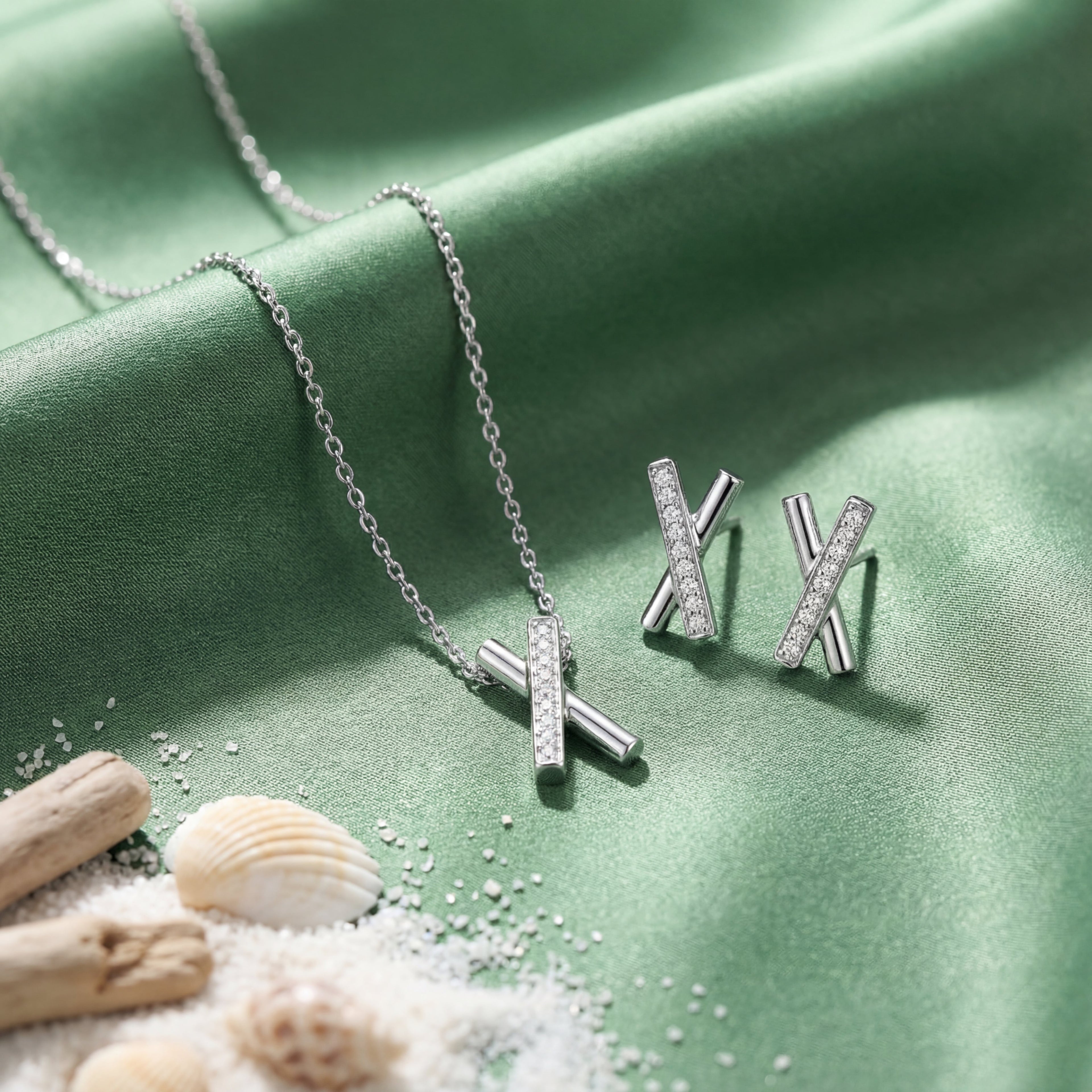 Korean Crossed Bar Jewelry Set : YUFSNS013
