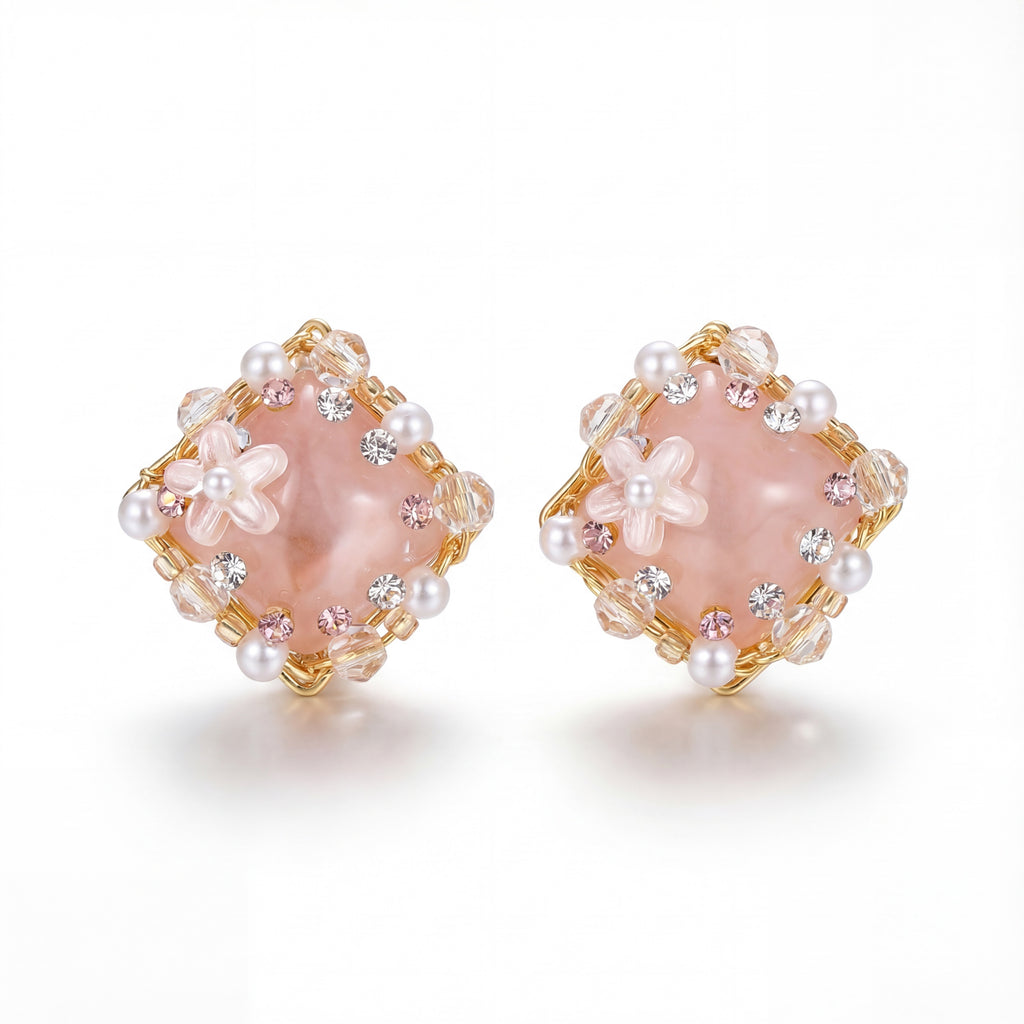 Korean Blush Garden Square Studs : YUFSER305