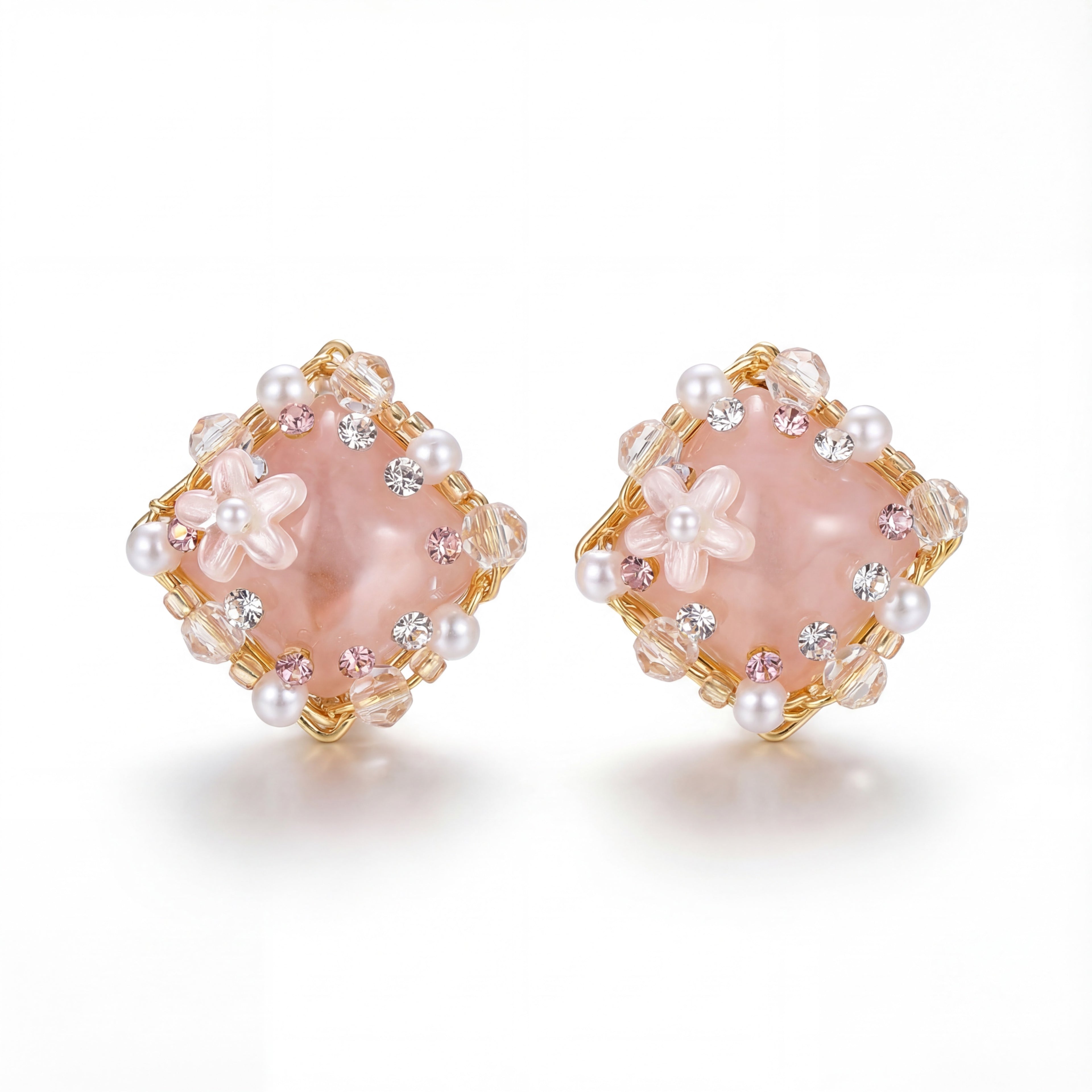 Korean Blush Garden Square Studs : YUFSER305