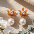 Korean Autumn Breeze Pearl & Amber Leaf Drops : YUFSER301