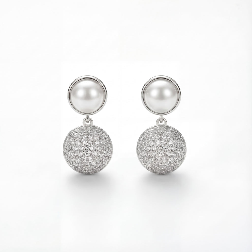 Korean  Orb & Pearl Drop Earrings : YUFSER004-SL