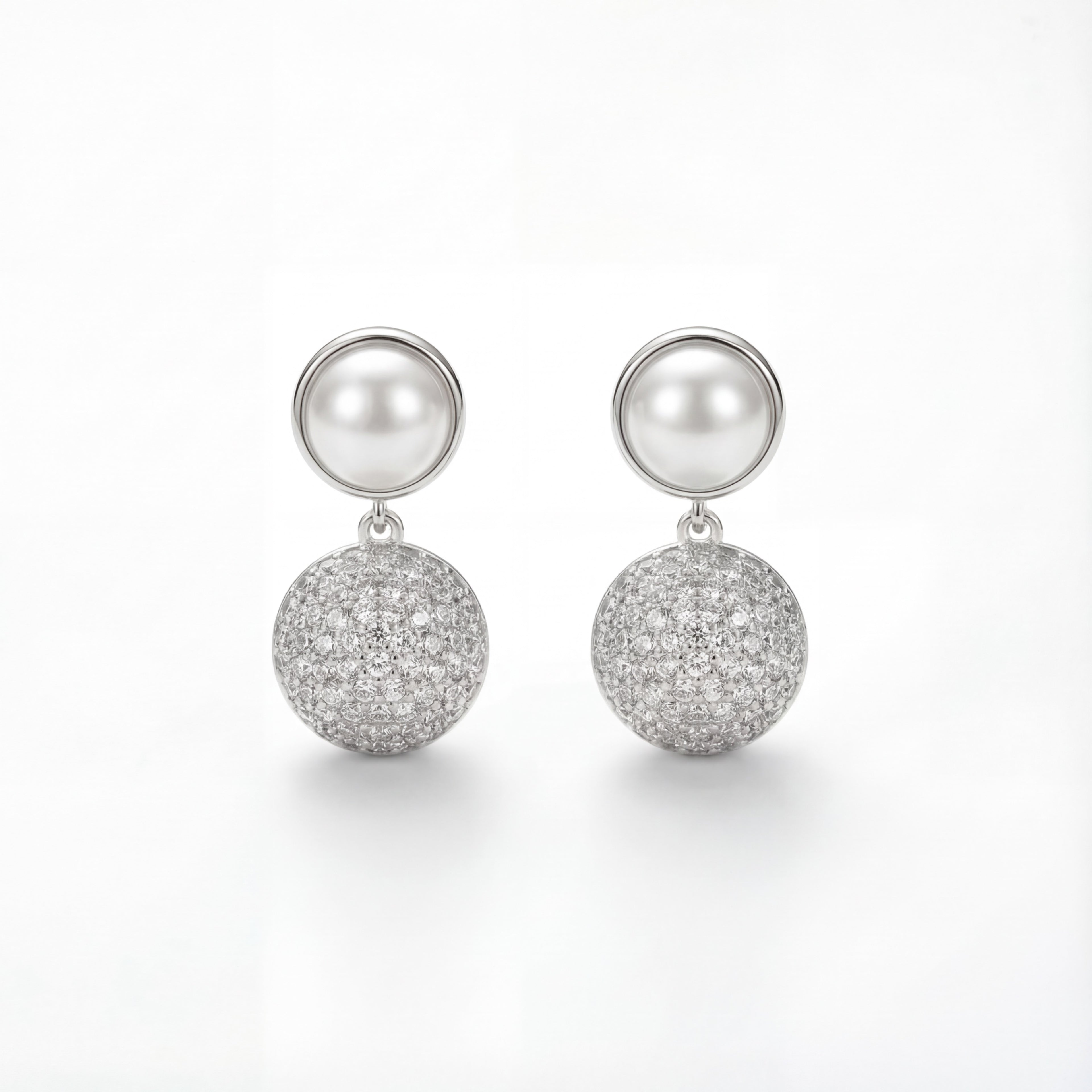 Korean  Orb & Pearl Drop Earrings : YUFSER004-SL