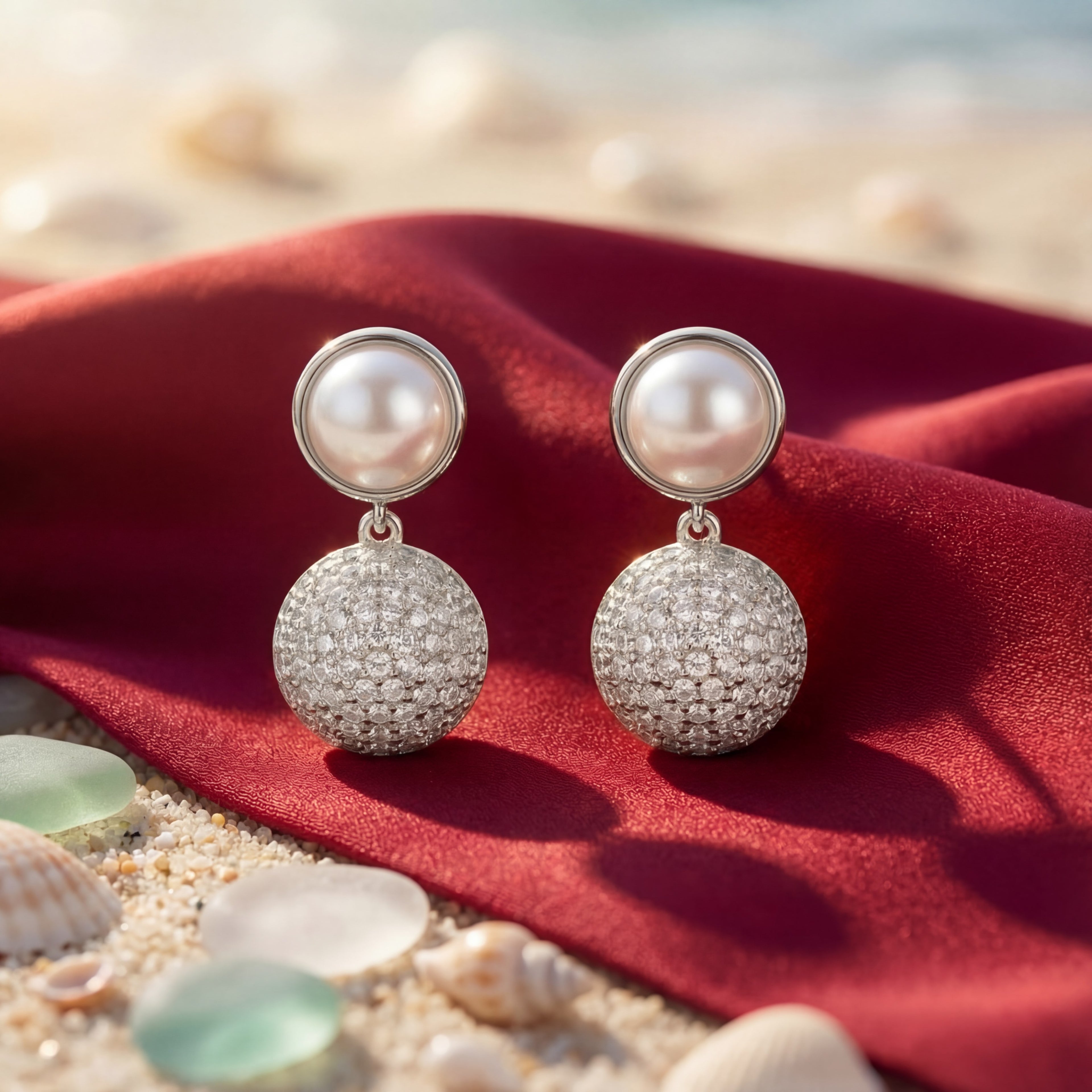 Korean  Orb & Pearl Drop Earrings : YUFSER004-SL